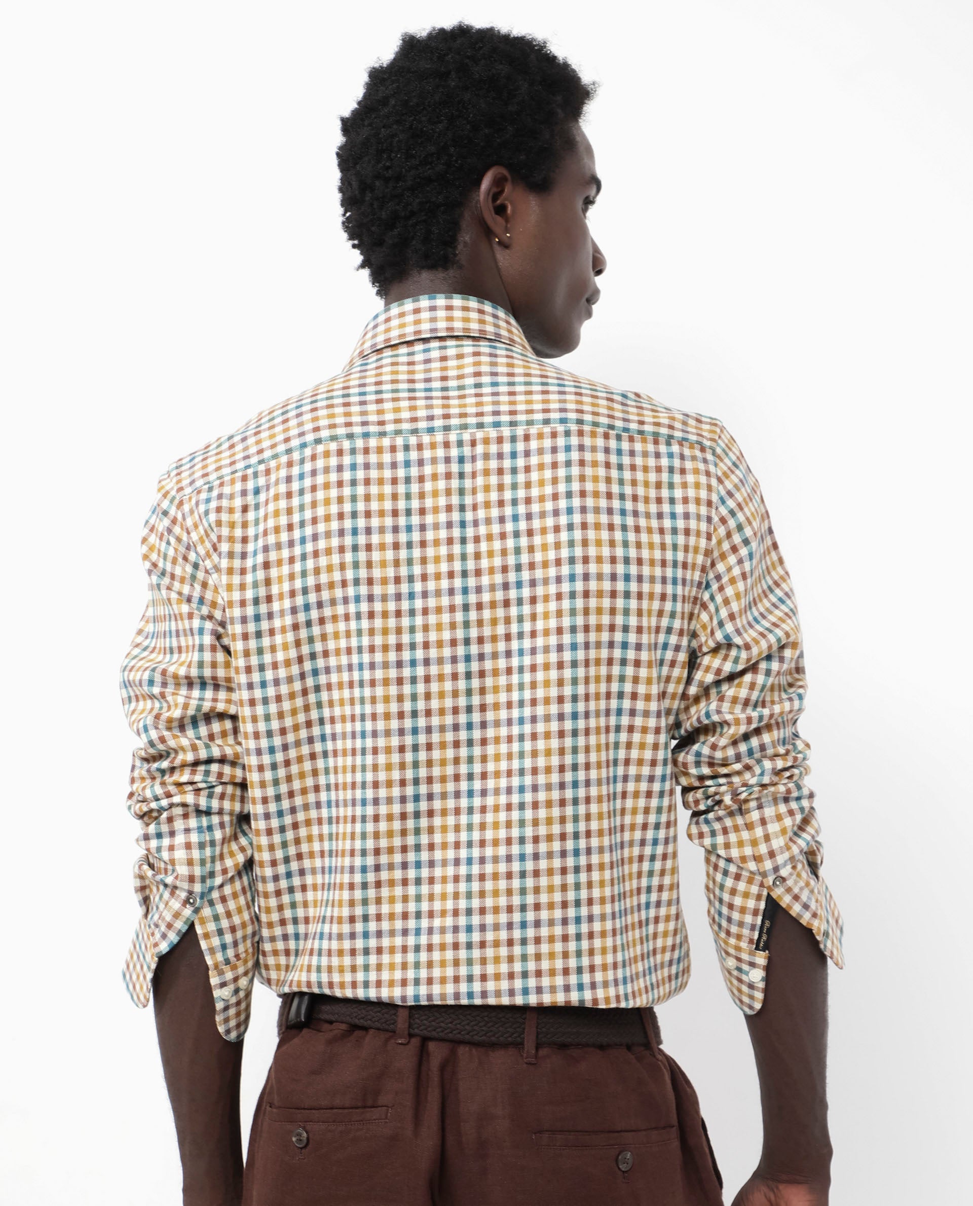 Rare Rabbit Mens Essen Mustard Cotton Fabric Full Sleeve Regular Fit Gingham Checks Print Twill Shirt