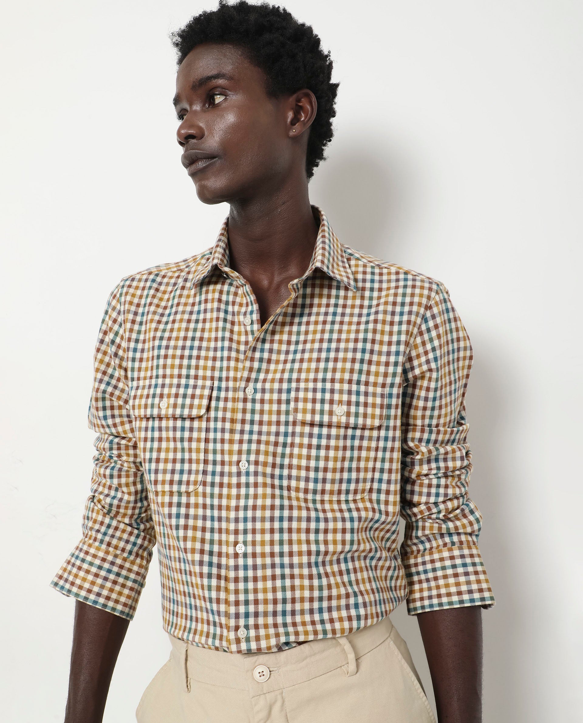 Rare Rabbit Mens Essen Mustard Cotton Fabric Full Sleeve Regular Fit Gingham Checks Print Twill Shirt