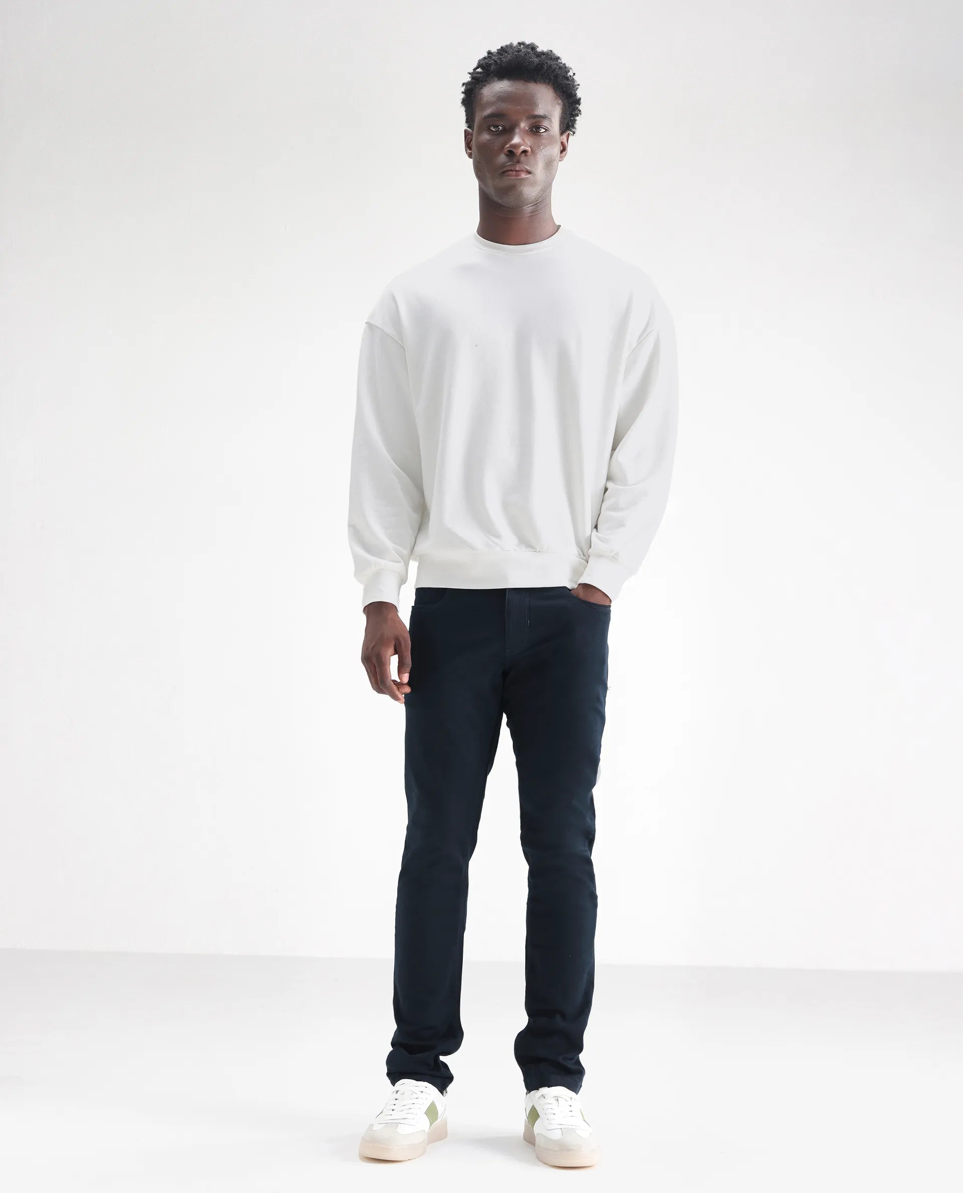 Rare Rabbit Men's Essen Dusky Teal Cotton Plain Hawk Slim Fit Jeans