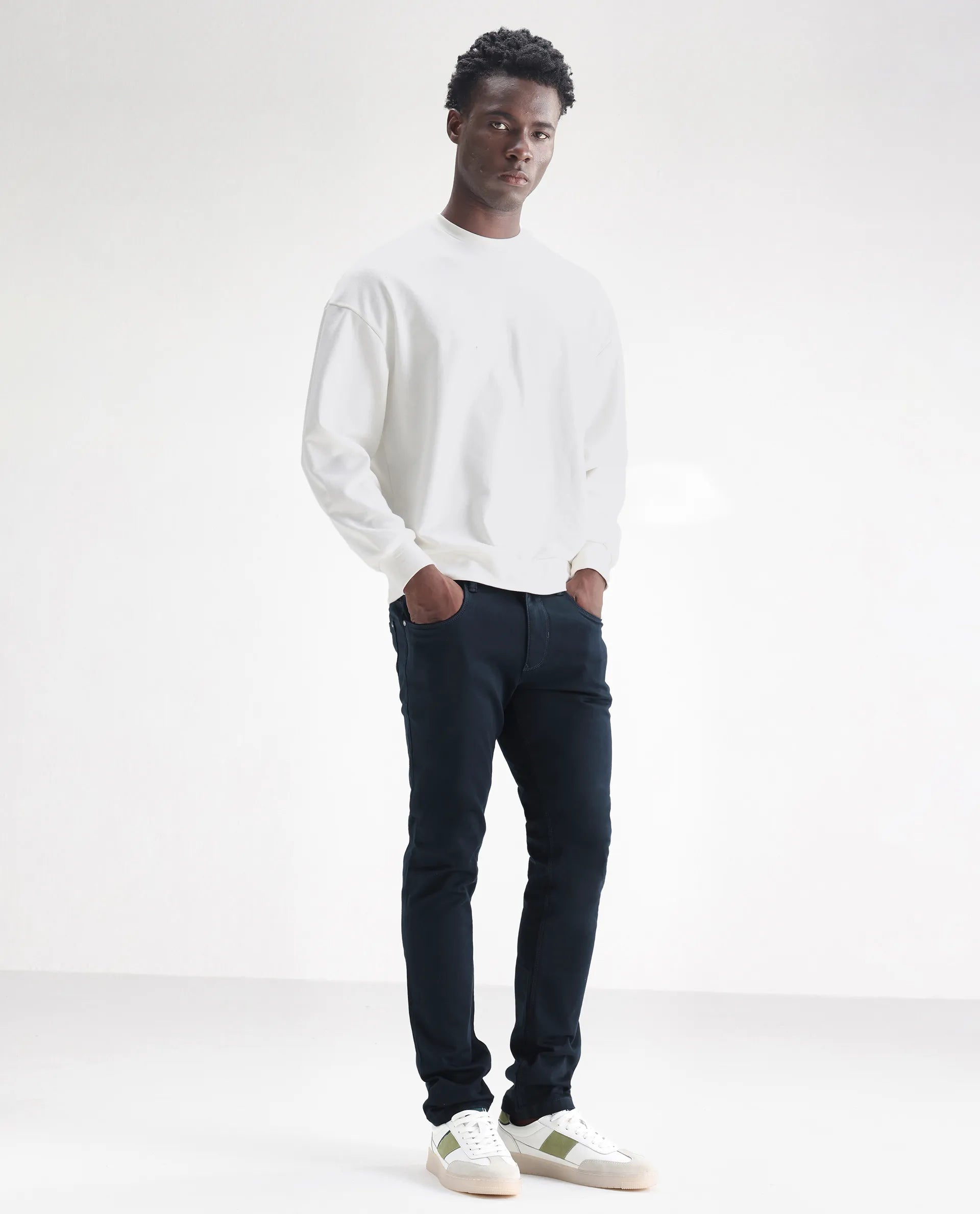 Rare Rabbit Men's Essen Dusky Teal Cotton Plain Hawk Slim Fit Jeans