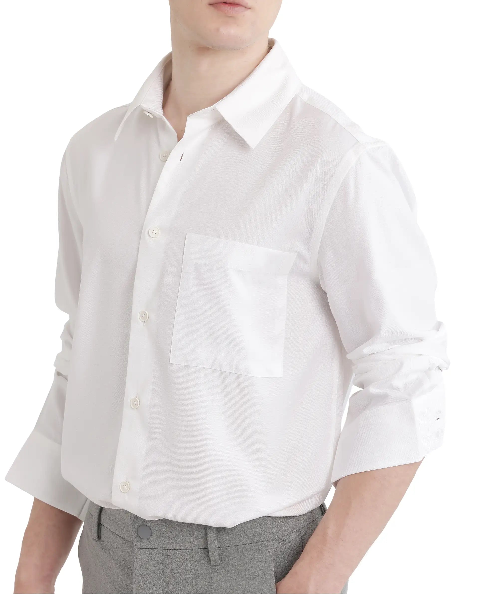 Rare Rabbit Men Esso Ls-25 White Excel Viscose Fabric Full Sleeve Regular Collar Button Closure Relaxed Fit Plain Shirt
