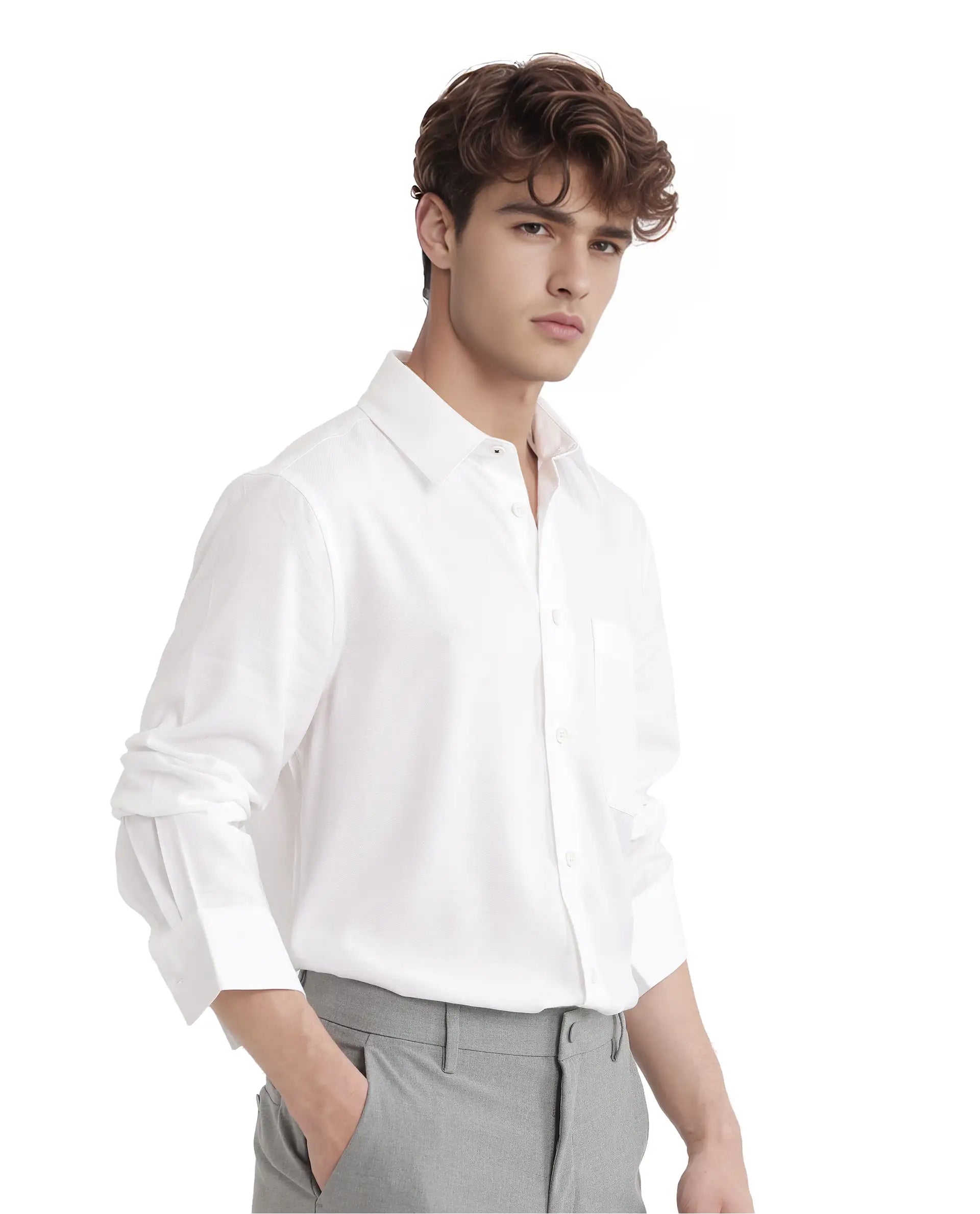 Rare Rabbit Men Esso Ls-25 White Excel Viscose Fabric Full Sleeve Regular Collar Button Closure Relaxed Fit Plain Shirt
