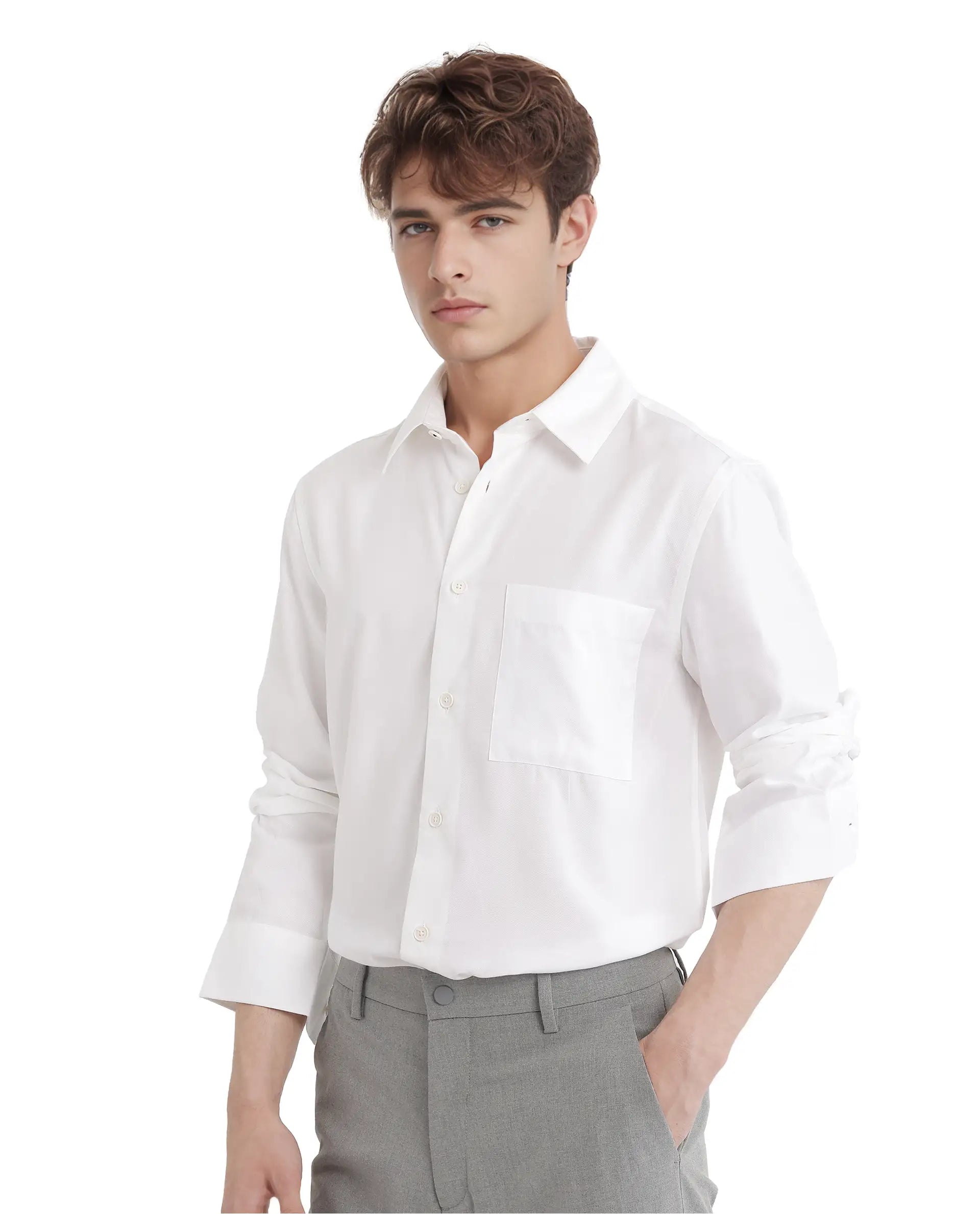 Rare Rabbit Men Esso Ls-25 White Excel Viscose Fabric Full Sleeve Regular Collar Button Closure Relaxed Fit Plain Shirt