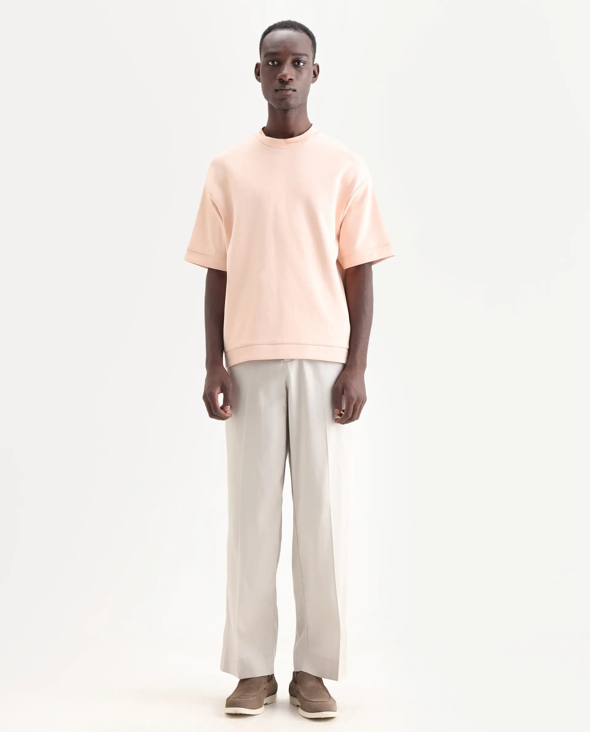 Rare Rabbit Men's Essot Grey Cotton Blend Plain Baggy Fit Trouser