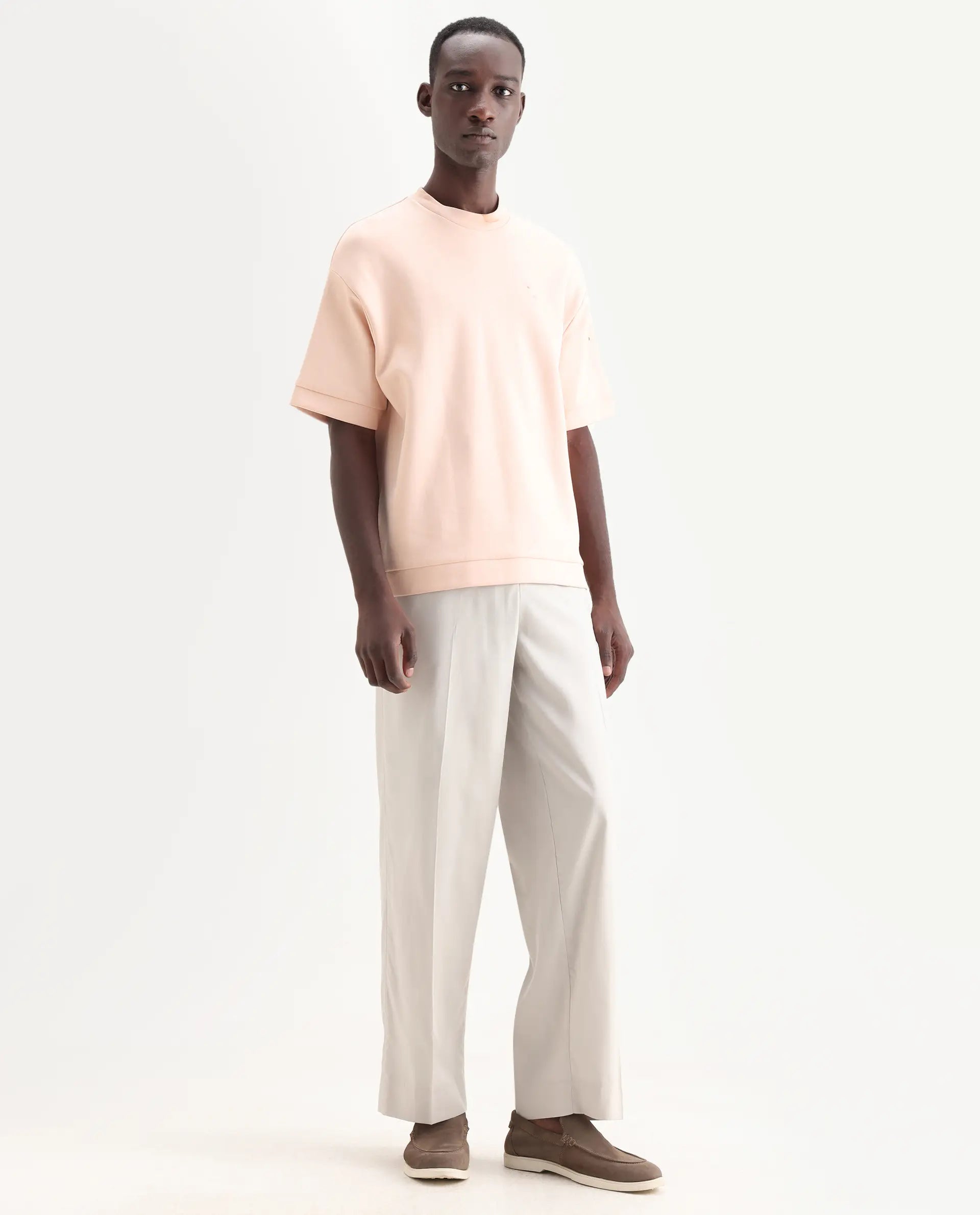 Rare Rabbit Men's Essot Grey Cotton Blend Plain Baggy Fit Trouser