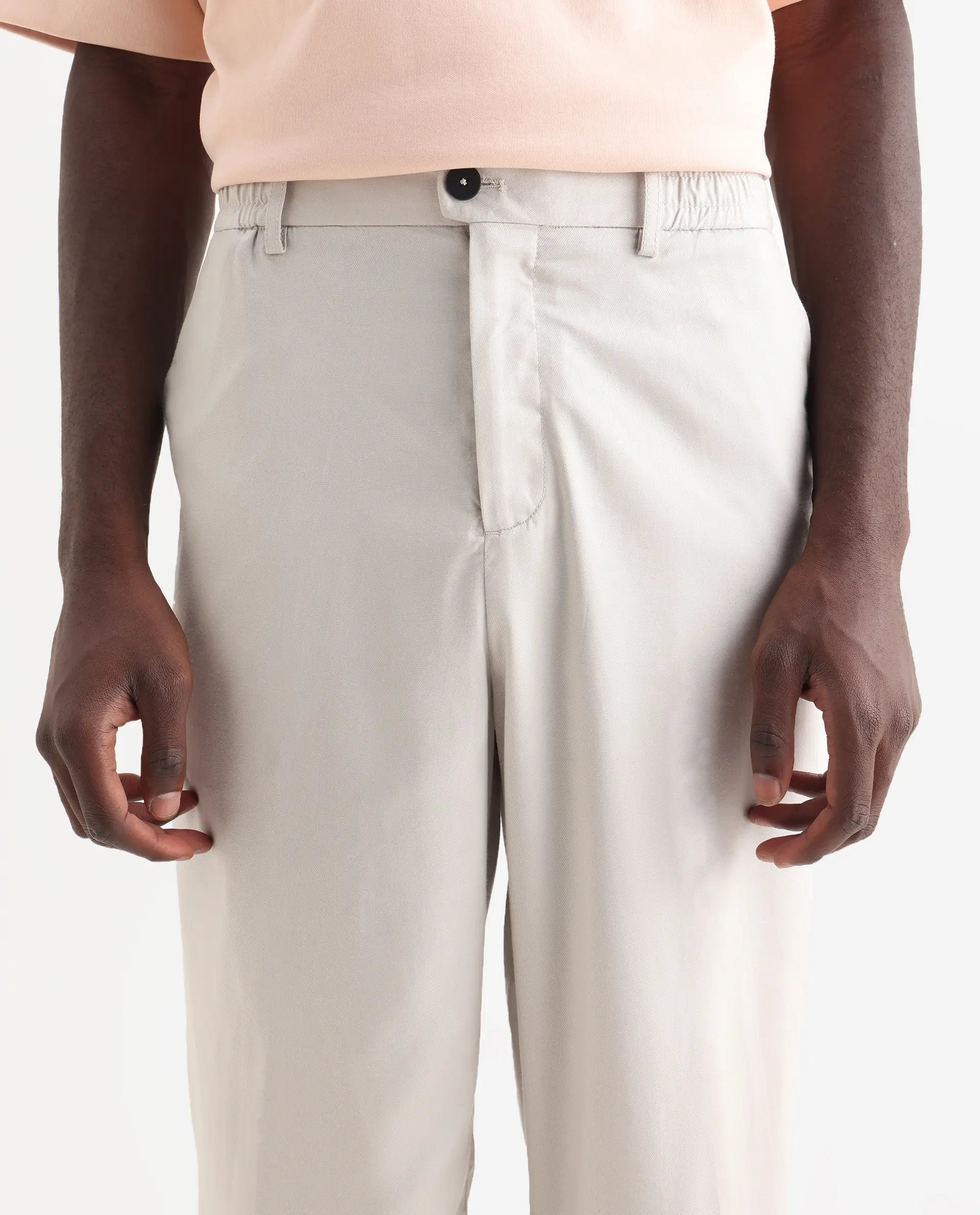 Rare Rabbit Men's Essot Grey Cotton Blend Plain Baggy Fit Trouser