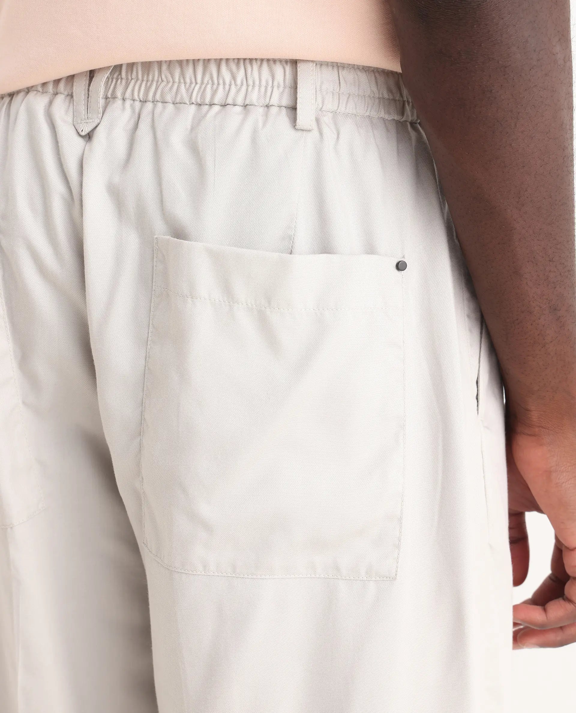 Rare Rabbit Men's Essot Grey Cotton Blend Plain Baggy Fit Trouser