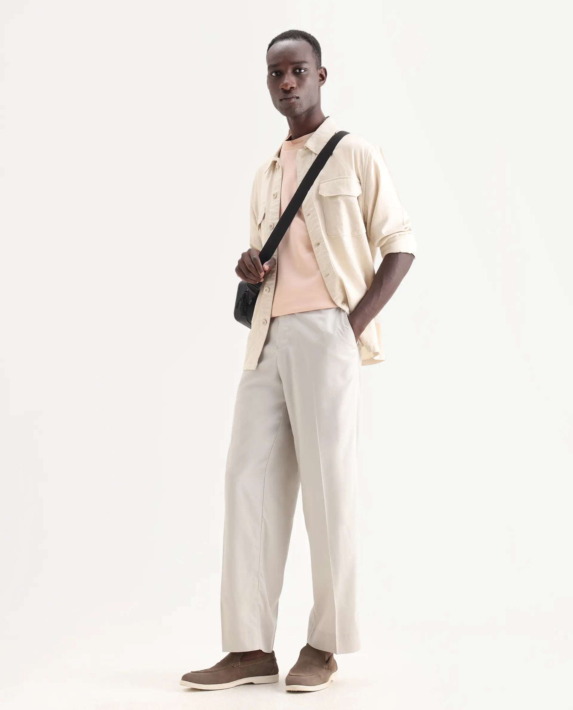 Rare Rabbit Men's Essot Grey Cotton Blend Plain Baggy Fit Trouser