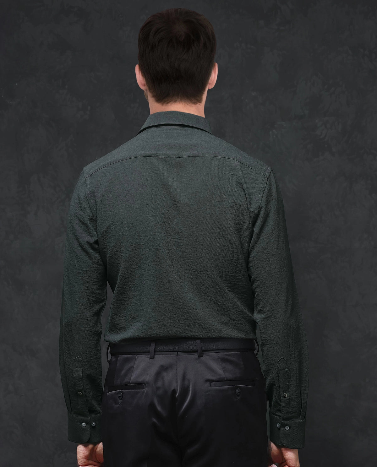 Rare Rabbit Mens Esty Dark Green Viscose Nylon Fabric Full Sleeves Solid Twill Shirt