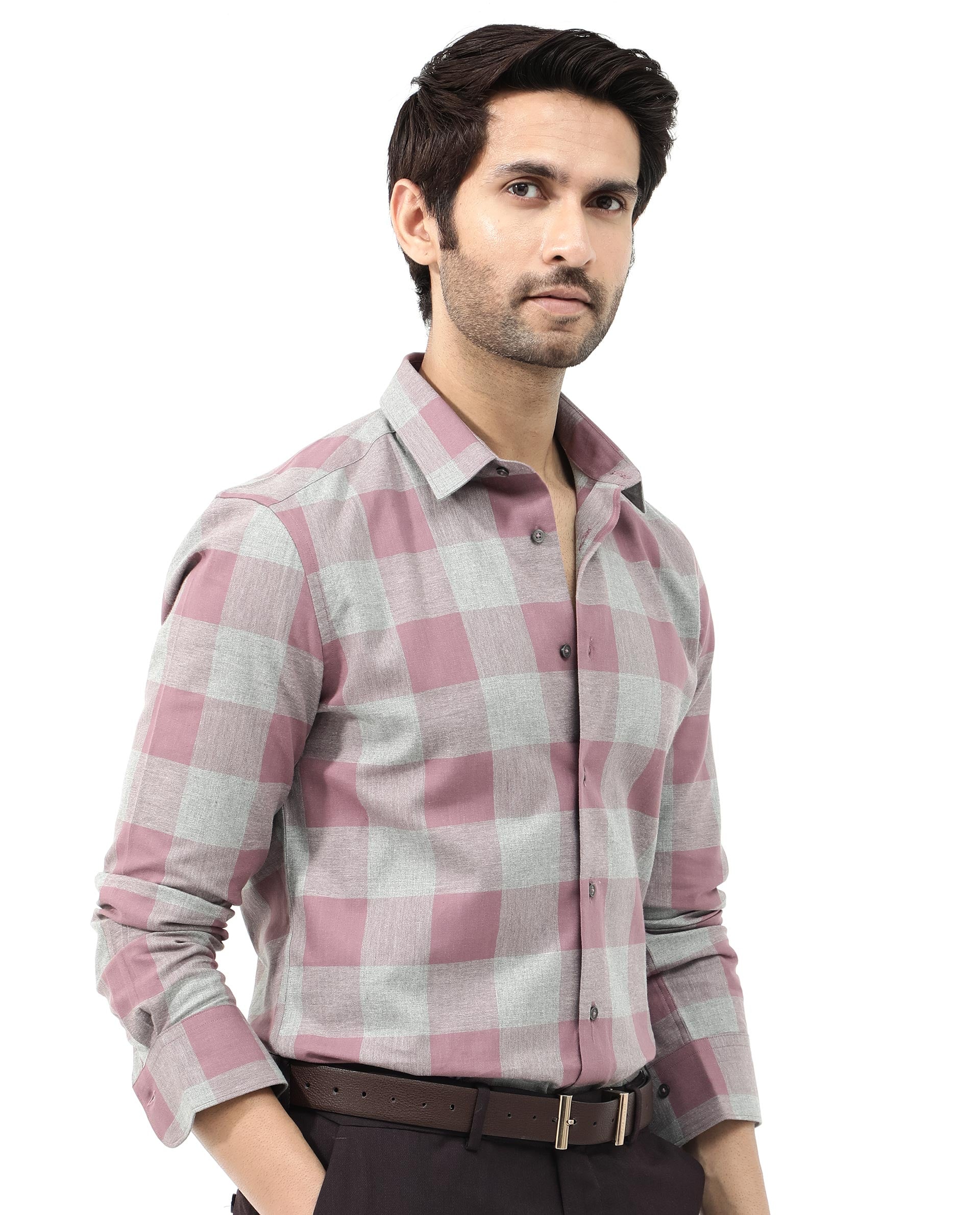 Rare Rabbit Men's Etan Dusky Pink Cotton Fabric Full Sleeve Regular Fit Checks Shirt