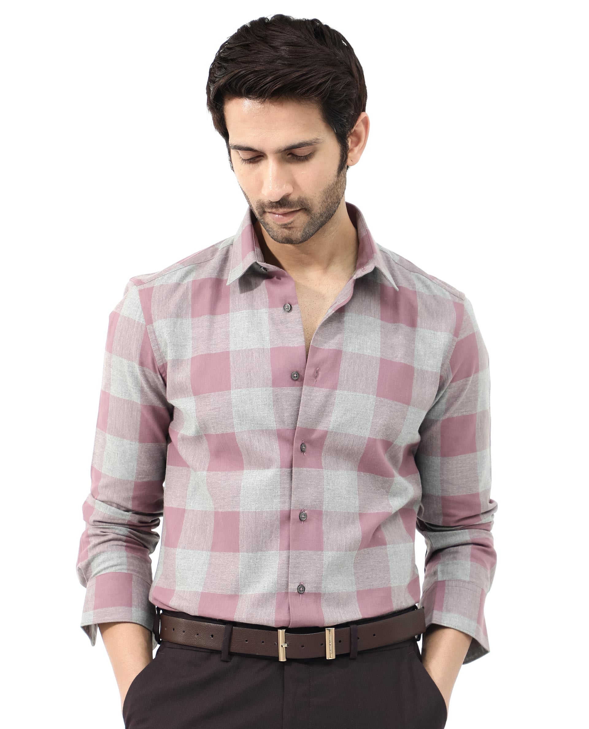 Rare Rabbit Men's Etan Dusky Pink Cotton Fabric Full Sleeve Regular Fit Checks Shirt