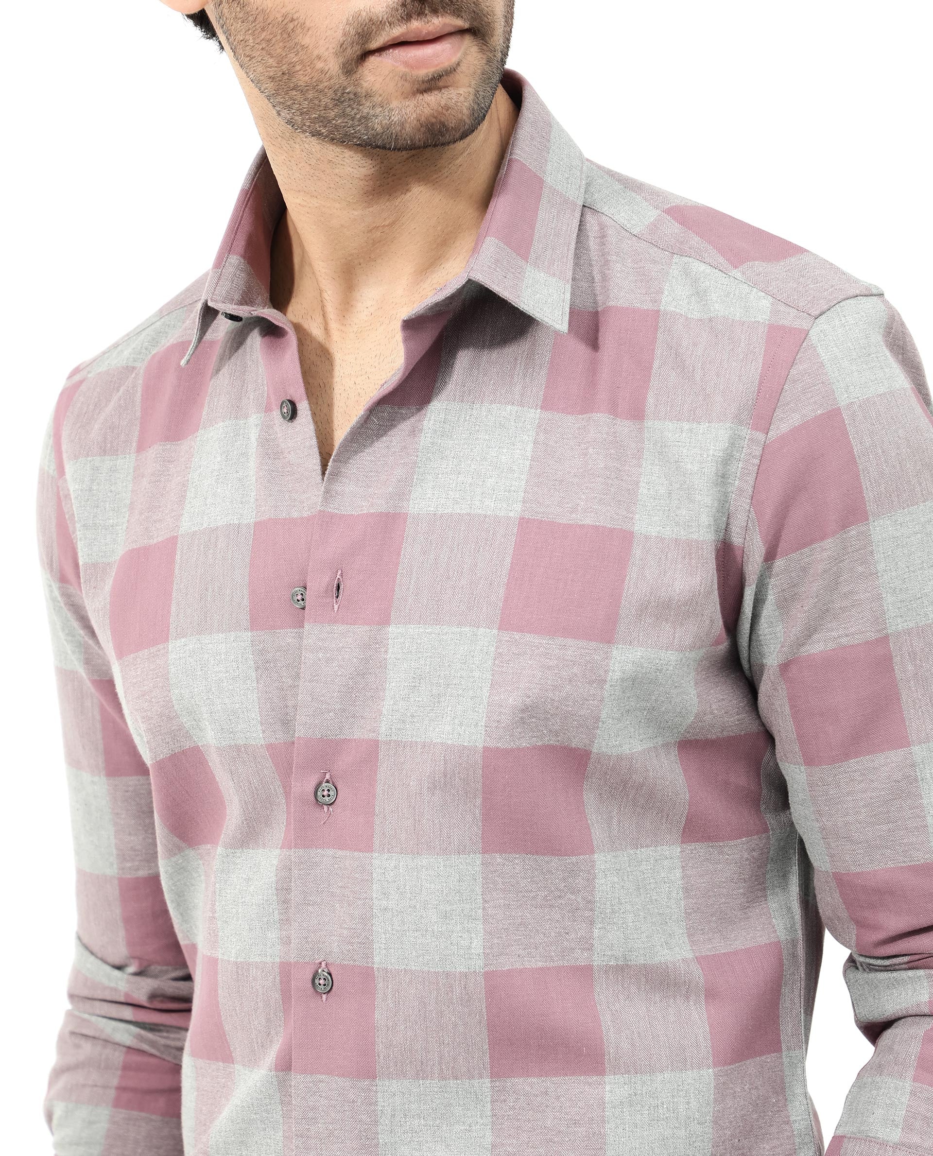 Rare Rabbit Men's Etan Dusky Pink Cotton Fabric Full Sleeve Regular Fit Checks Shirt