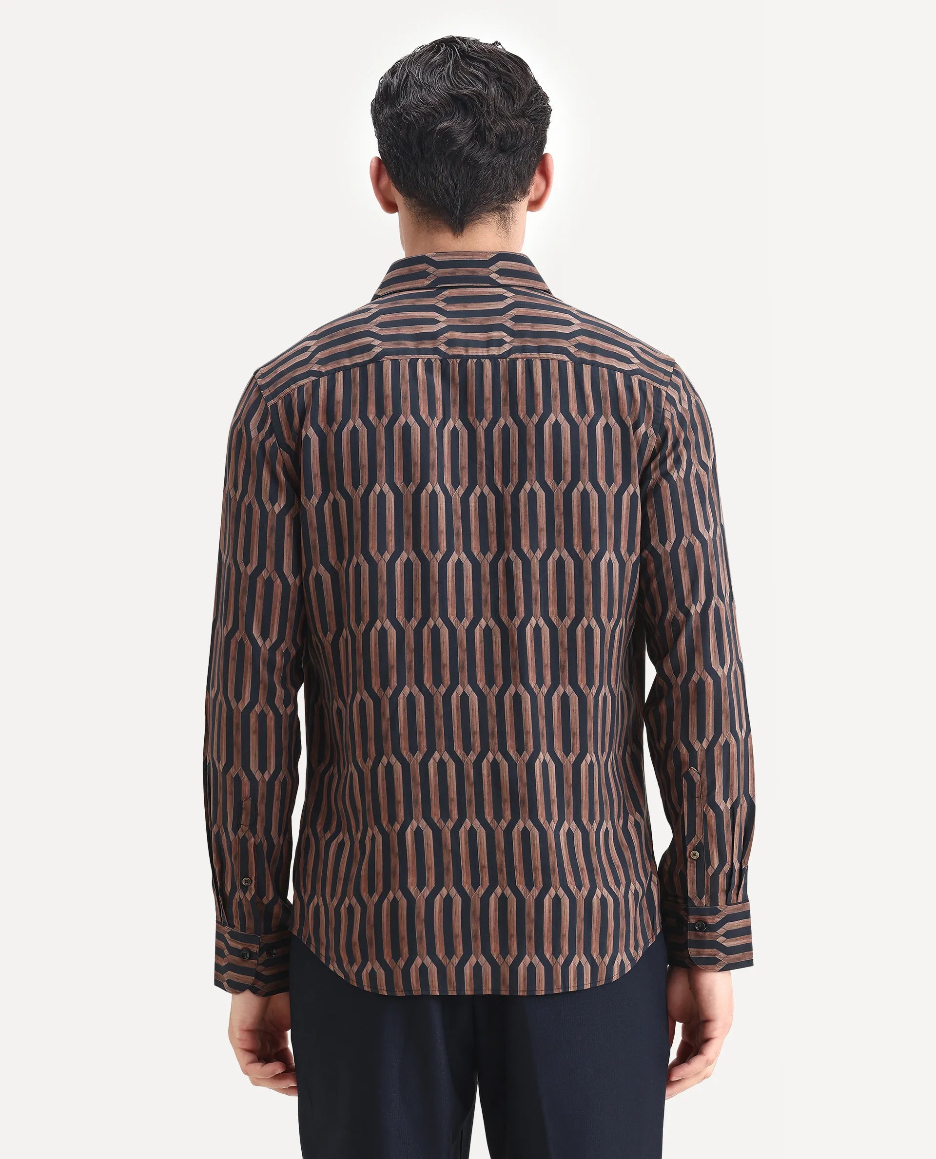 Rare Rabbit Men's Eten Black Cotton Geometric Print Regular Fit Full Sleeve Collared Shirt