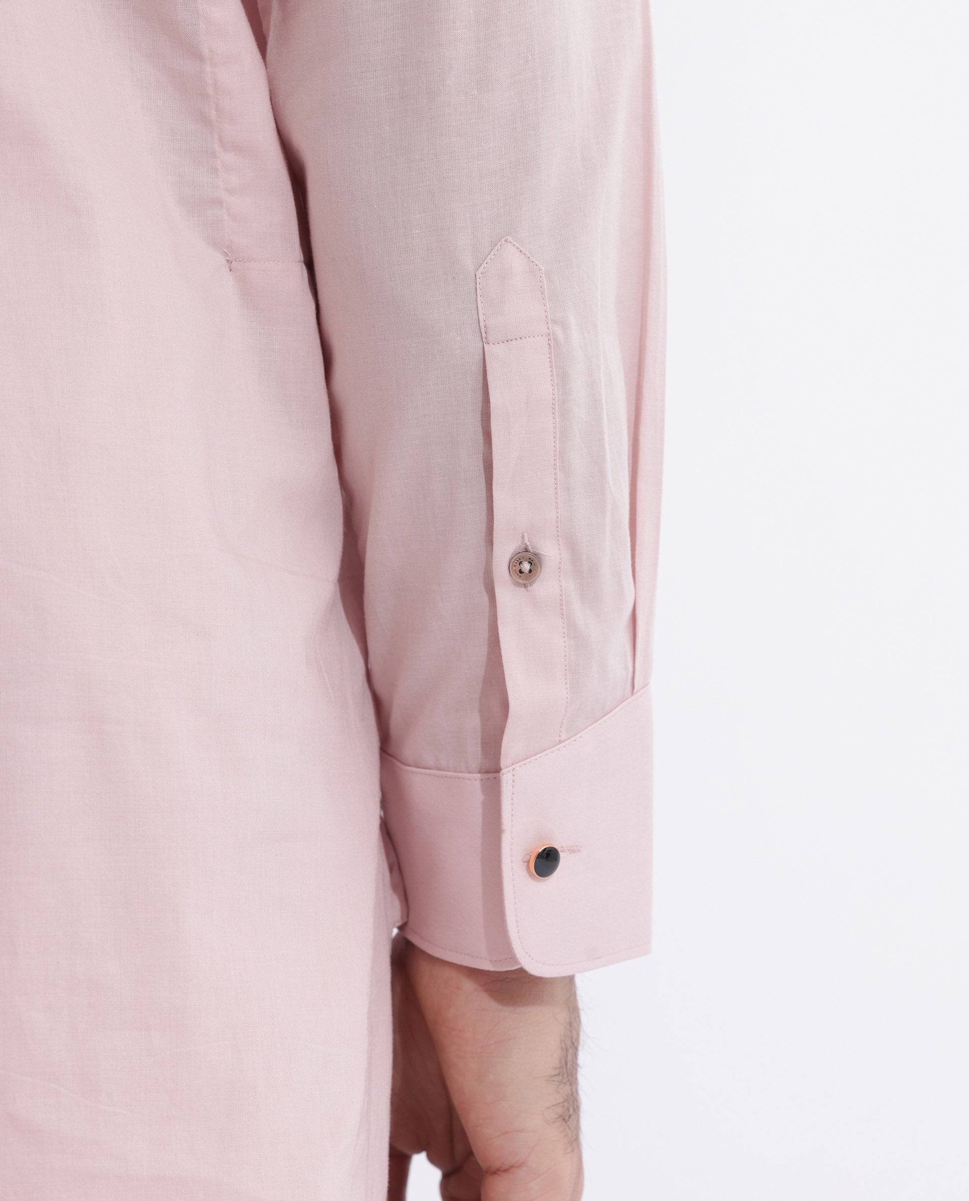 Rare Rabbit Men's Ethnic Pink Cotton Fabric Mandarin Collar Full Sleeves Pintuck Kurta