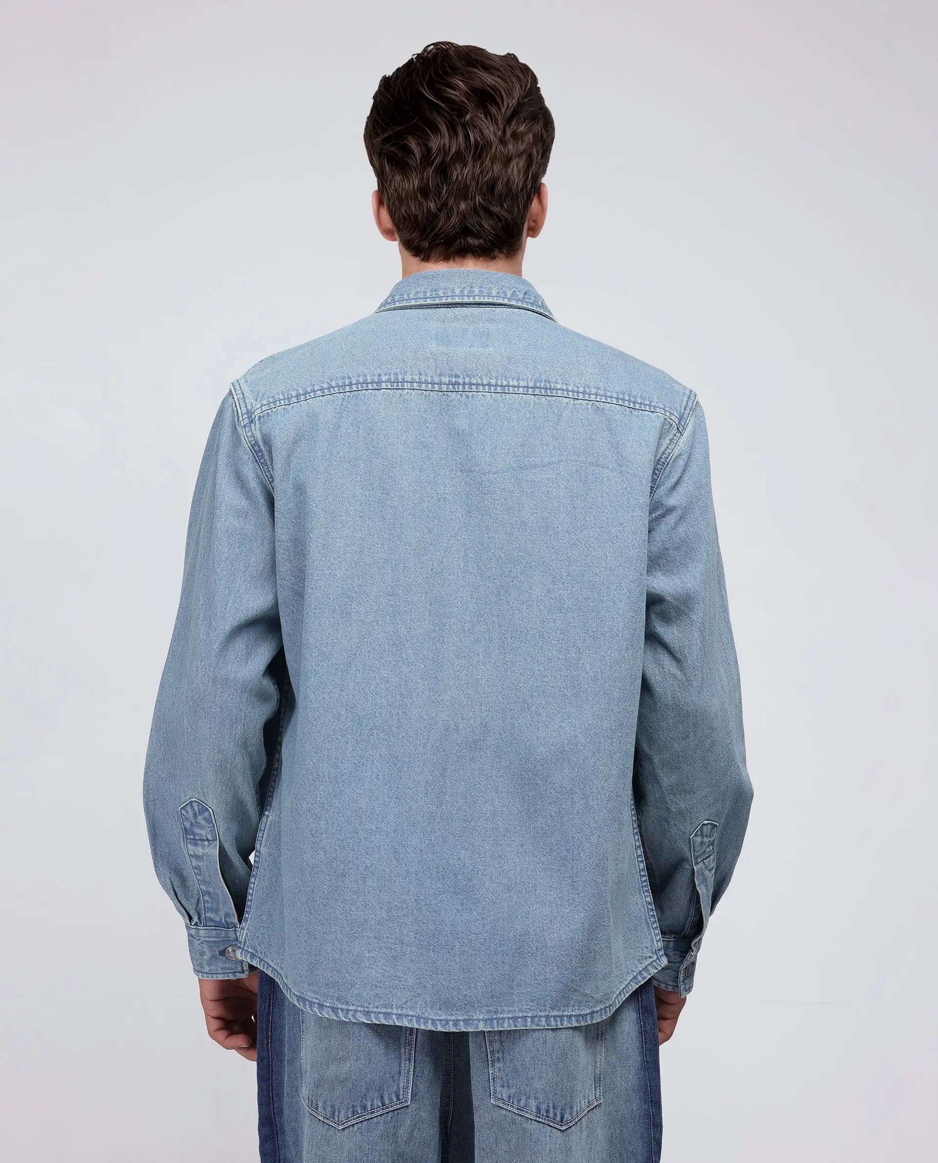 Rare Rabbit Men's Euclid Light Blue Cotton Fabric Full Sleeve Spread Collar Oversized Fit Plain Shirt