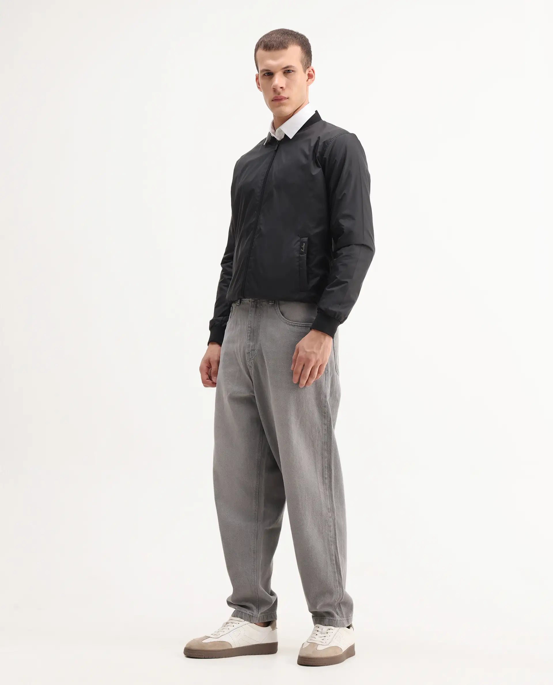 Rare Rabbit Men's Evet-2 Grey Cotton Plain Baggy Fit Jeans