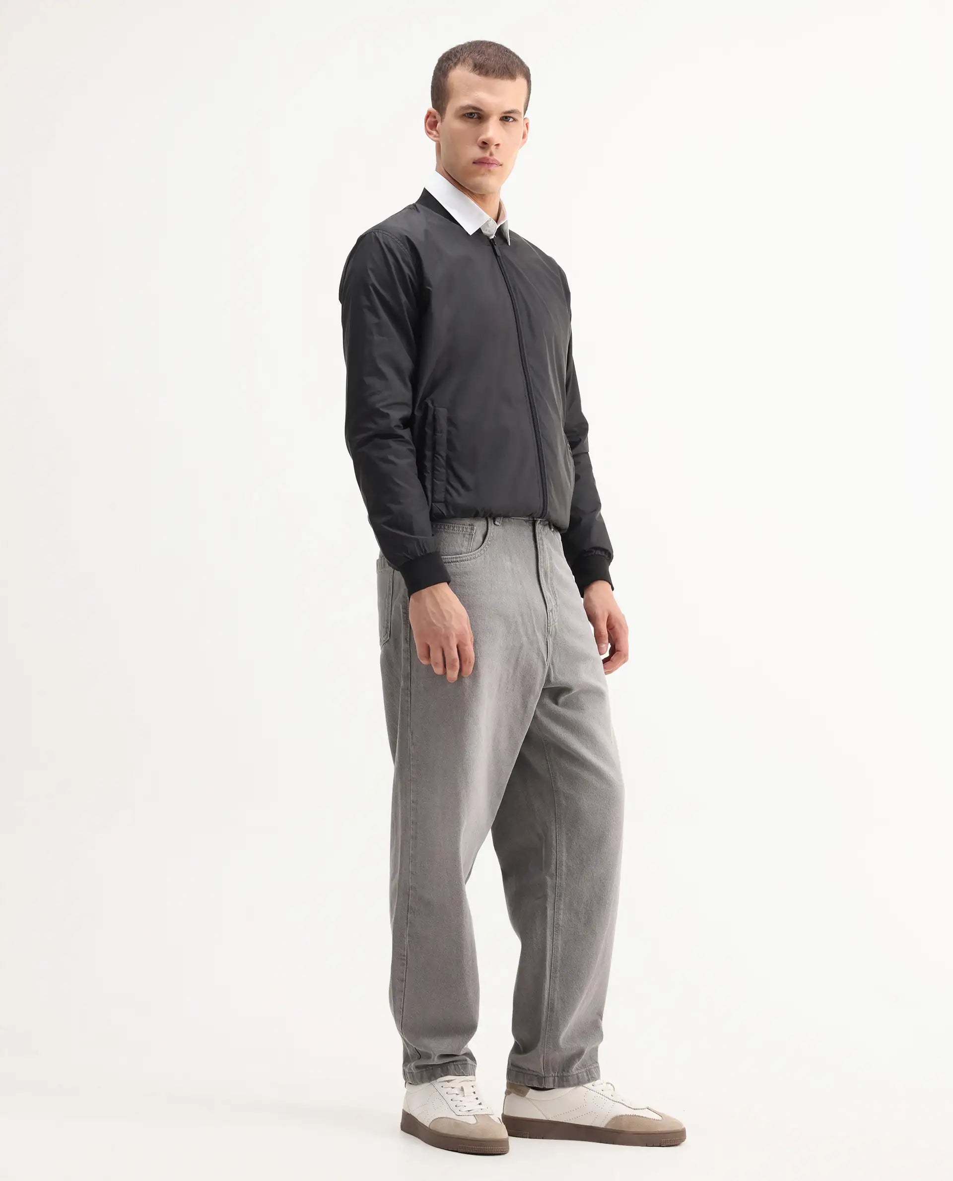 Rare Rabbit Men's Evet-2 Grey Cotton Plain Baggy Fit Jeans