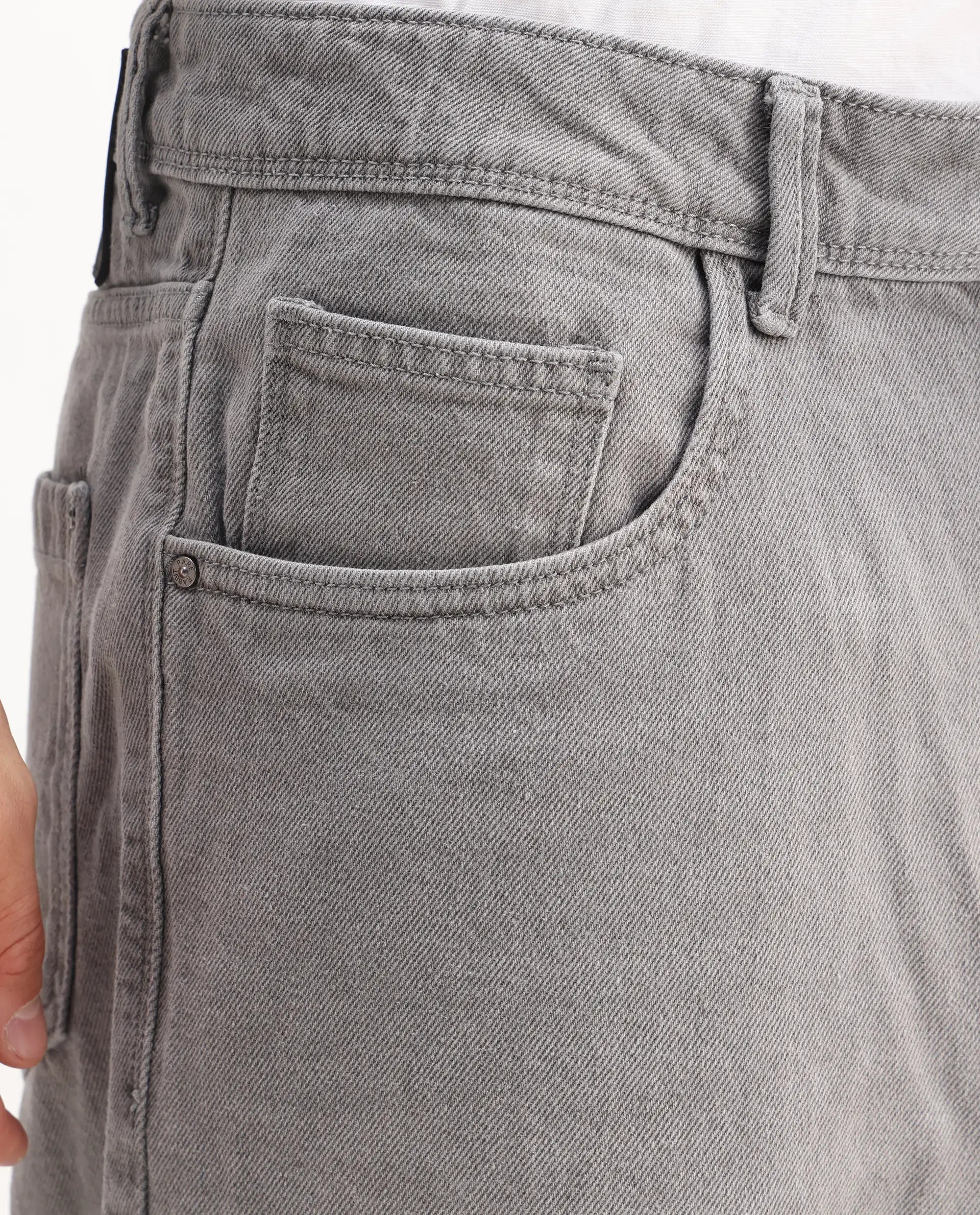 Rare Rabbit Men's Evet-2 Grey Cotton Plain Baggy Fit Jeans