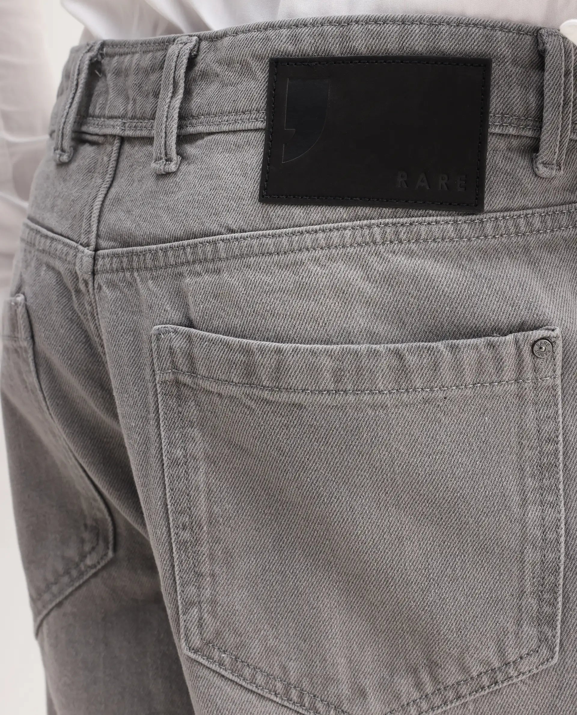 Rare Rabbit Men's Evet-2 Grey Cotton Plain Baggy Fit Jeans