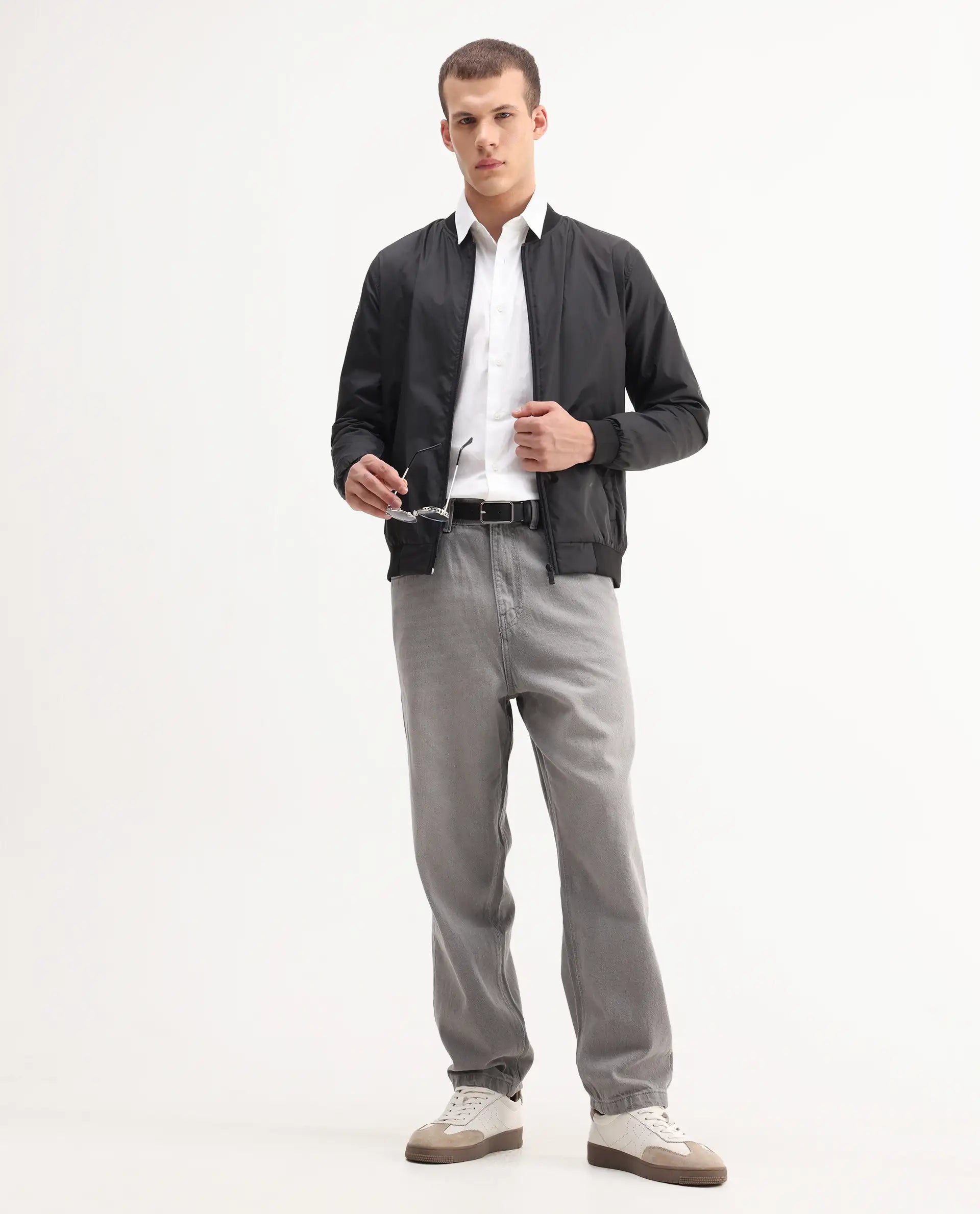 Rare Rabbit Men's Evet-2 Grey Cotton Plain Baggy Fit Jeans