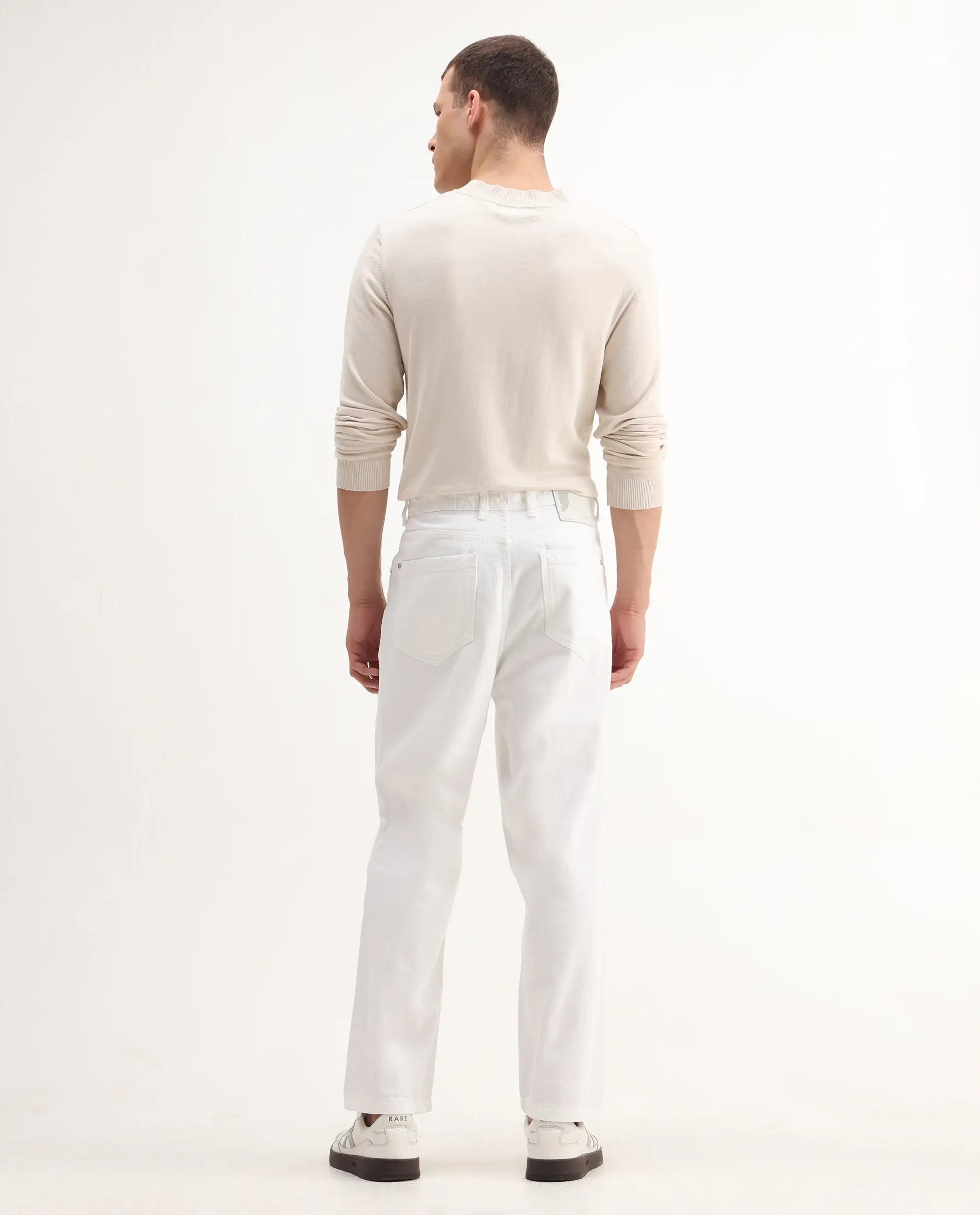 Rare Rabbit Men's Evet-2 White Cotton Plain Baggy Fit Jeans