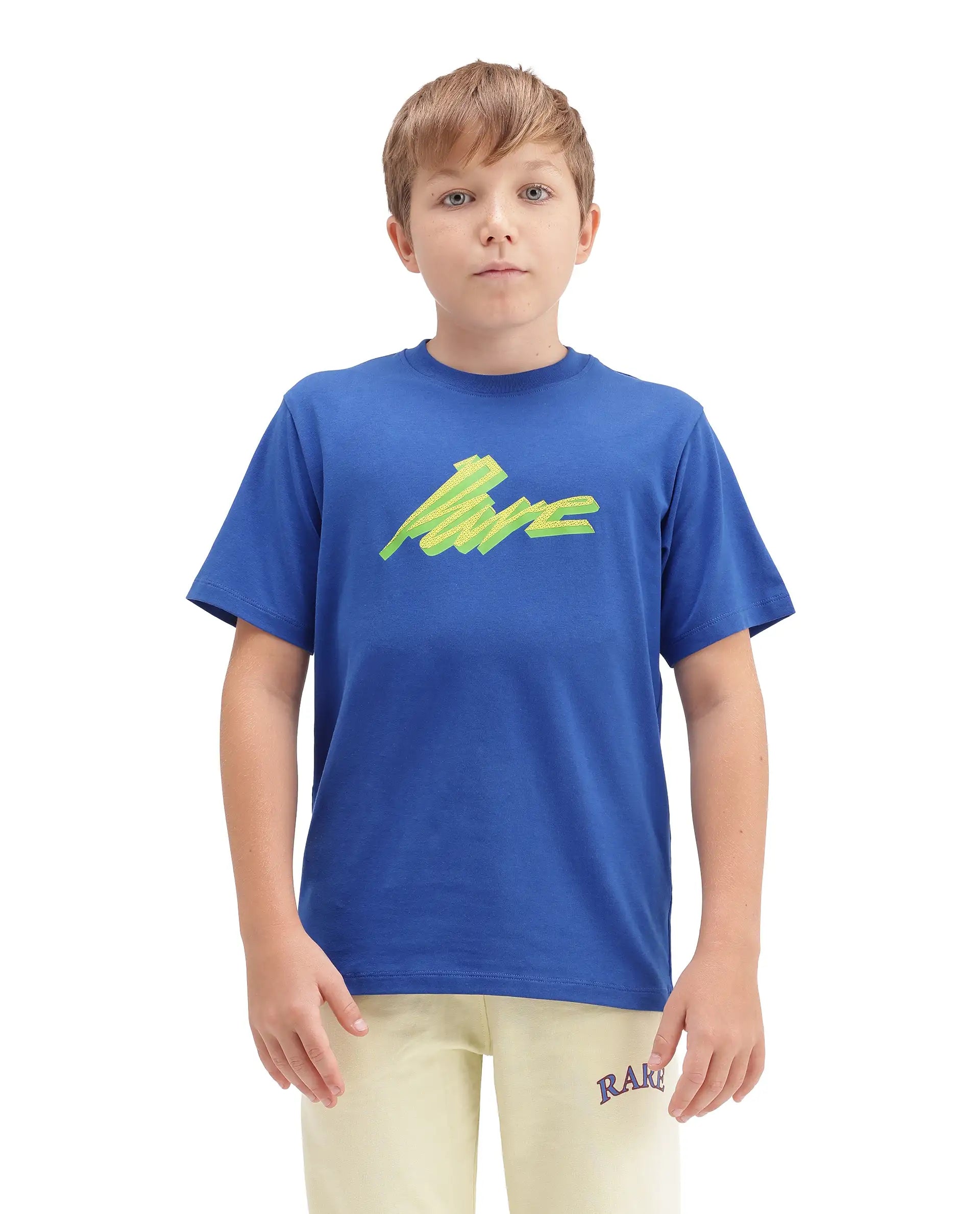 Rare Ones Kids Evia Blue Cotton Blend Fabric Pull-On Closure Regular Fit Graphic Print T-Shirt