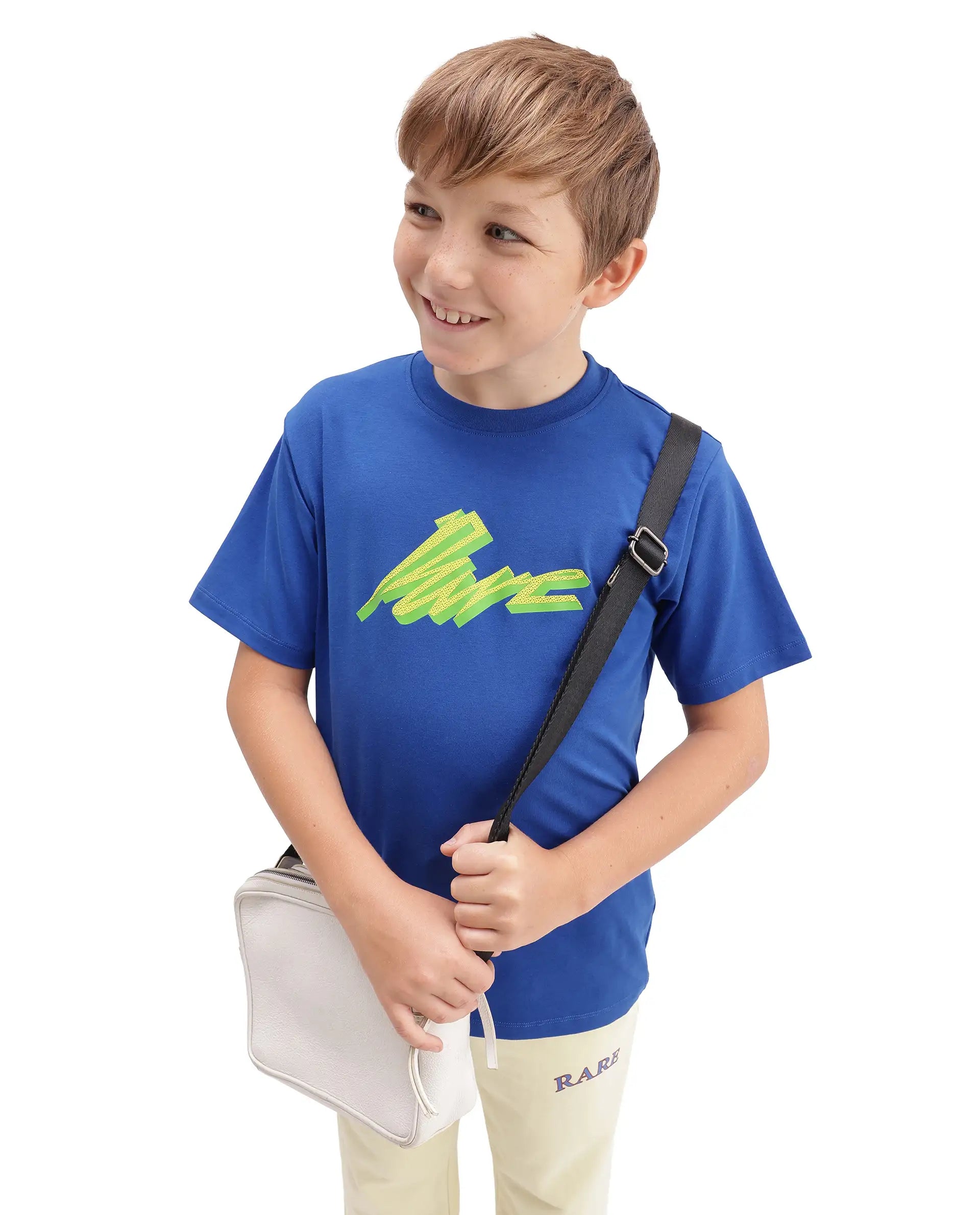 Rare Ones Kids Evia Blue Cotton Blend Fabric Pull-On Closure Regular Fit Graphic Print T-Shirt