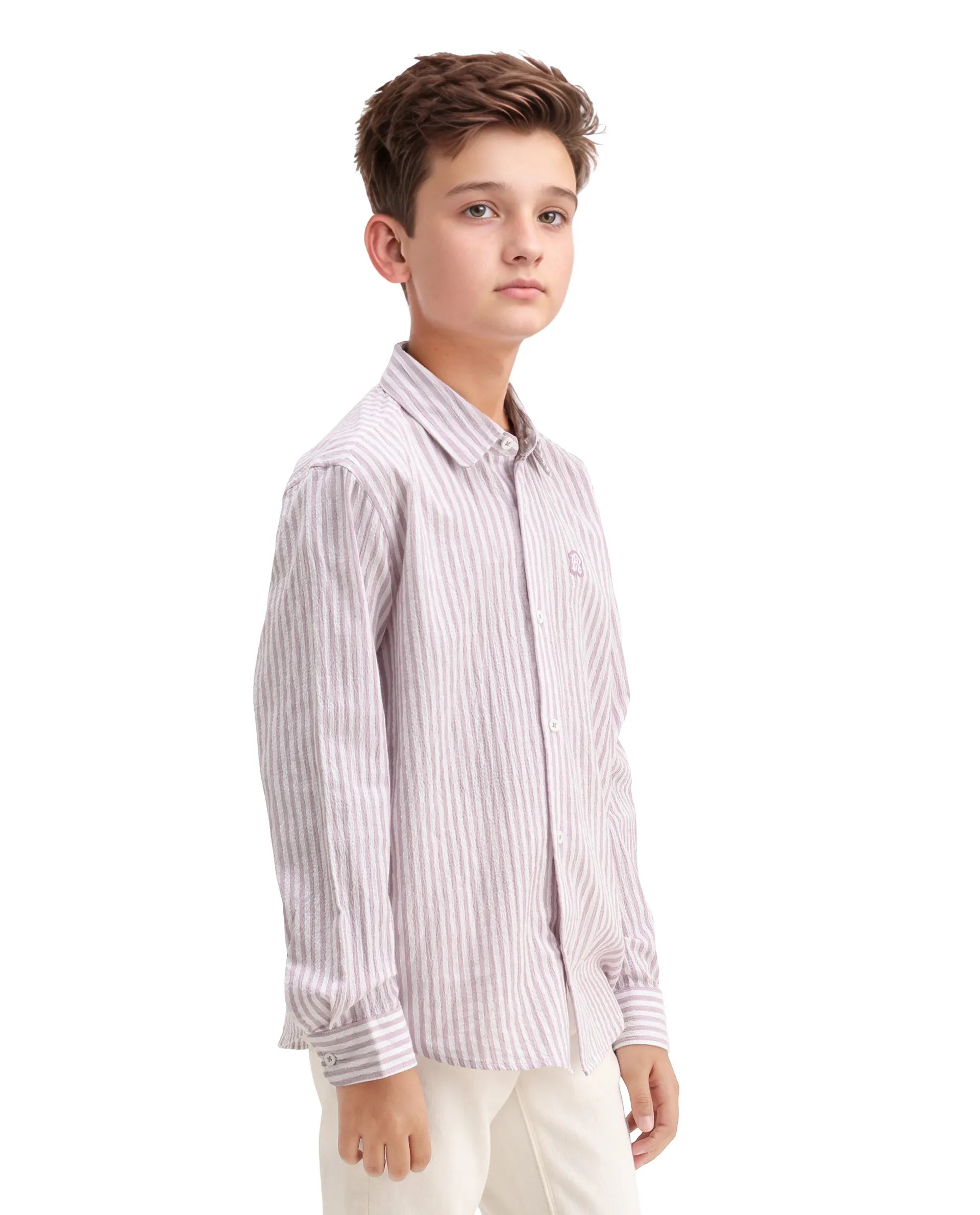 Rare Ones Kids Evie Dusky Pink Cotton Blend Striped Button Closure Regular Fit Shirt