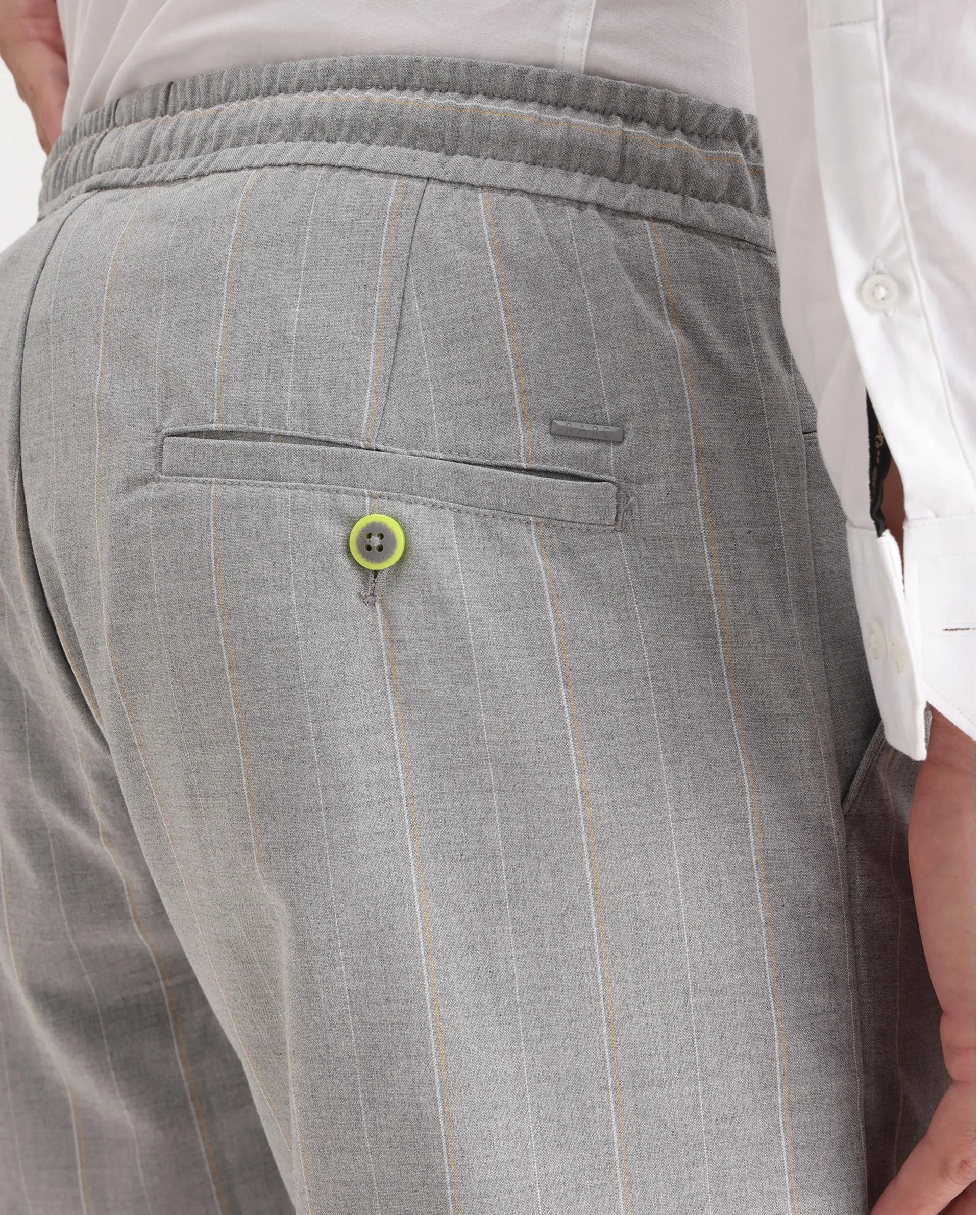 Rare Rabbit Men's Evita Grey Cotton Striped Print Regular Fit Trouser