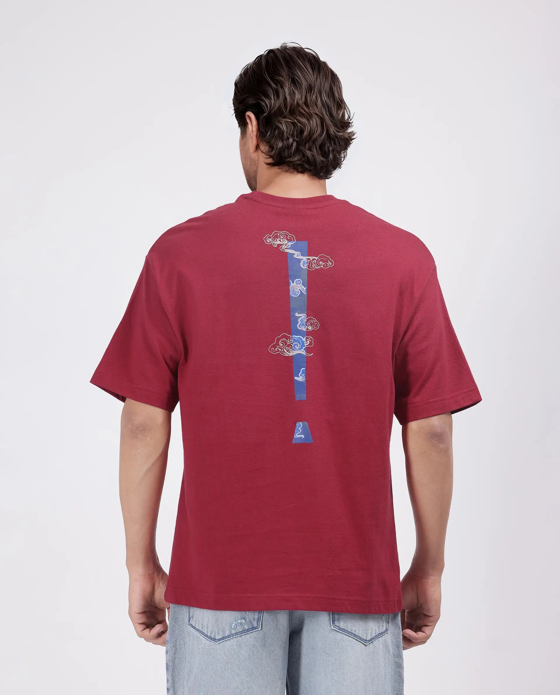 Rare Rabbit Men Exclaim Red Short Sleeve Crew Neck Oversized Fit Graphic Print T-Shirt