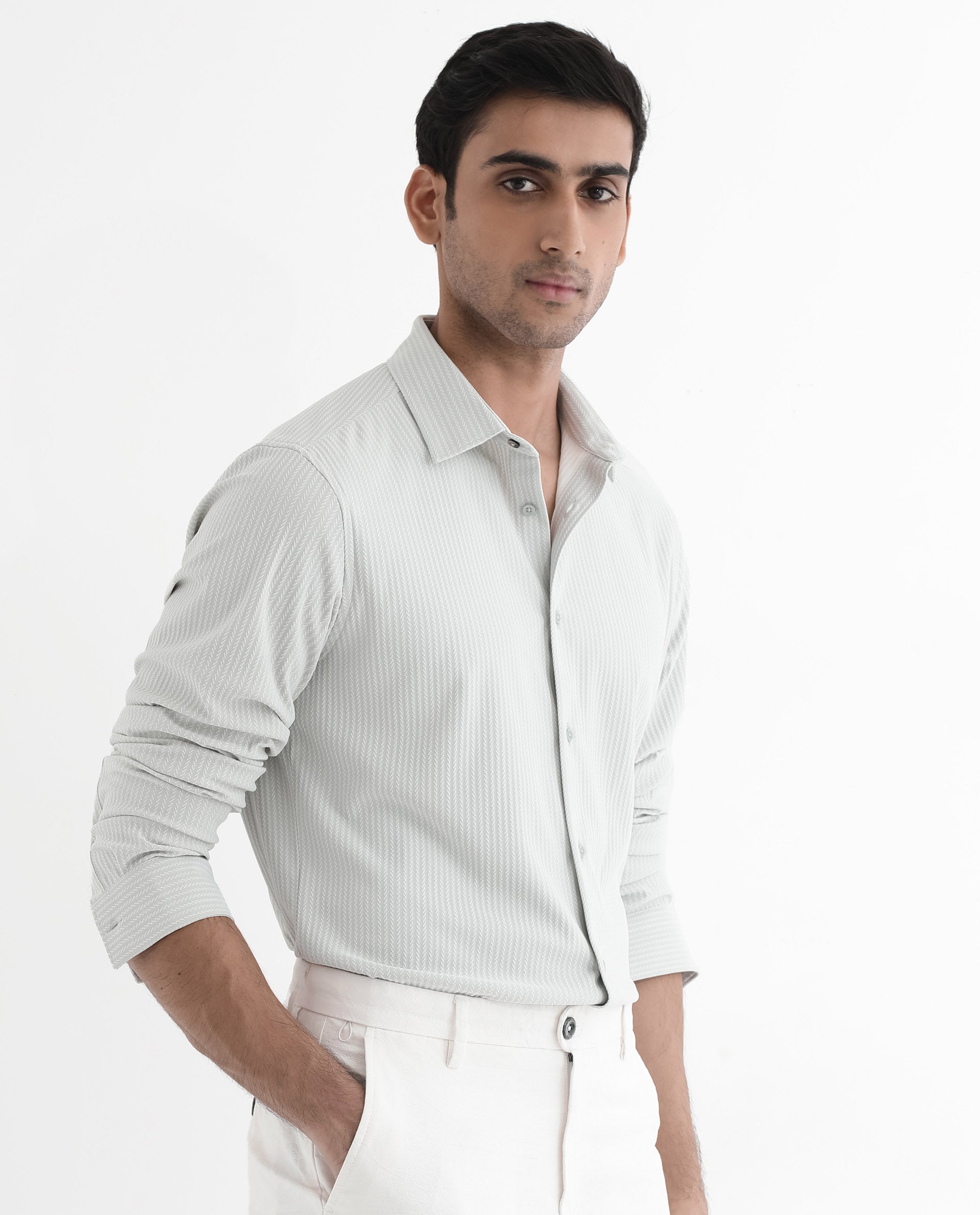 Rare Rabbit Men's Exclo Pastel Blue Polyester Fabric Full Sleeves Regular Fit Jacquard Knit Shirt