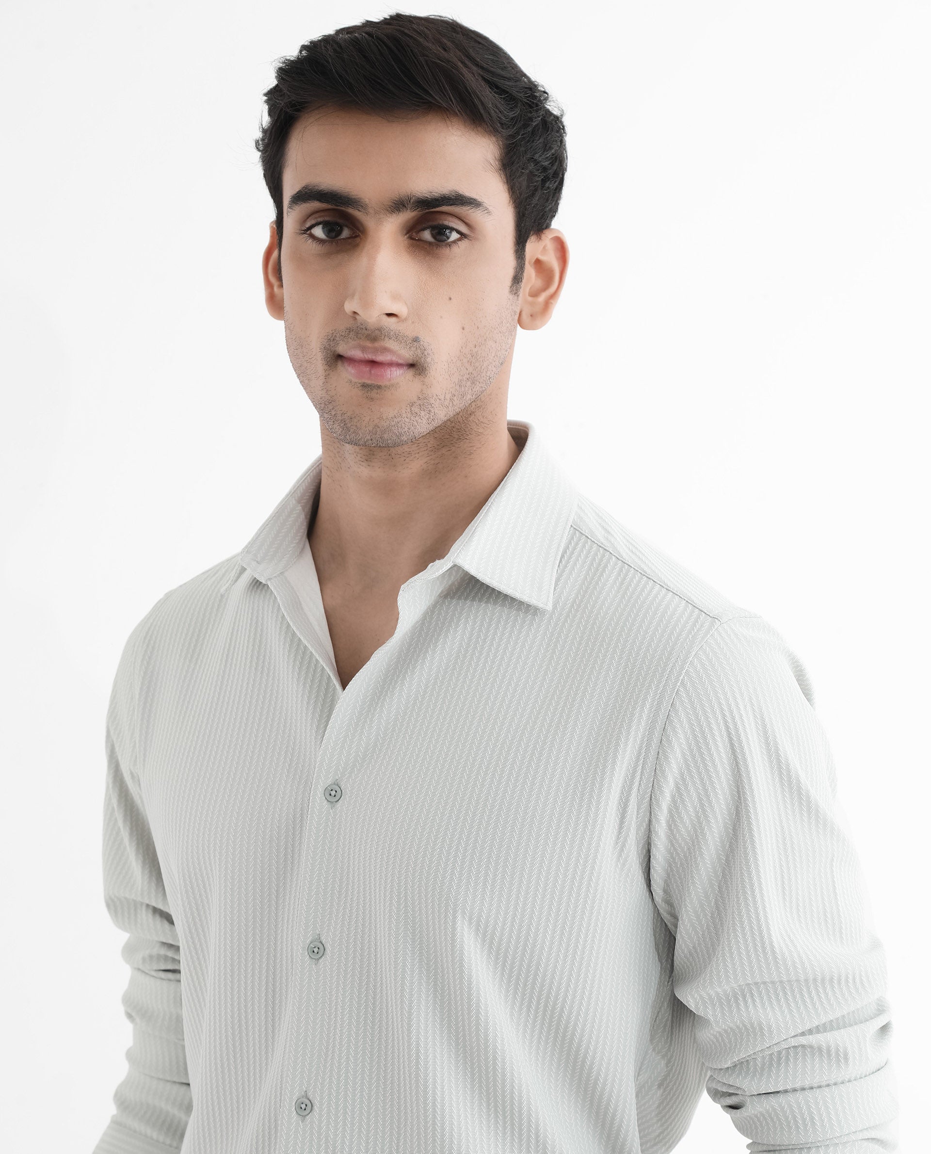 Rare Rabbit Men's Exclo Pastel Blue Polyester Fabric Full Sleeves Regular Fit Jacquard Knit Shirt