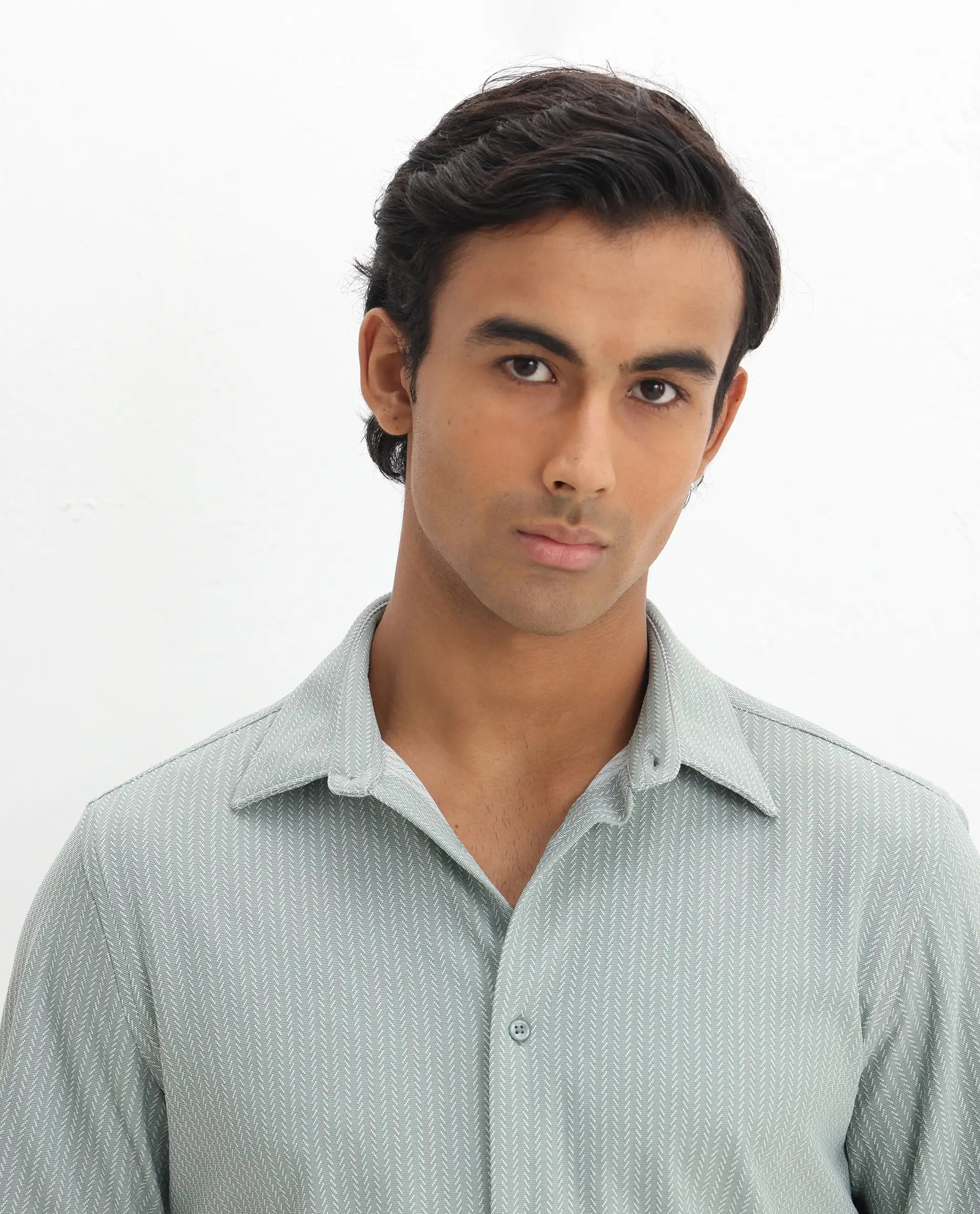 Rare Rabbit Men's Exclo Pastel Green Polyester Jacquard Regular Fit Full Sleeve Collared Shirt