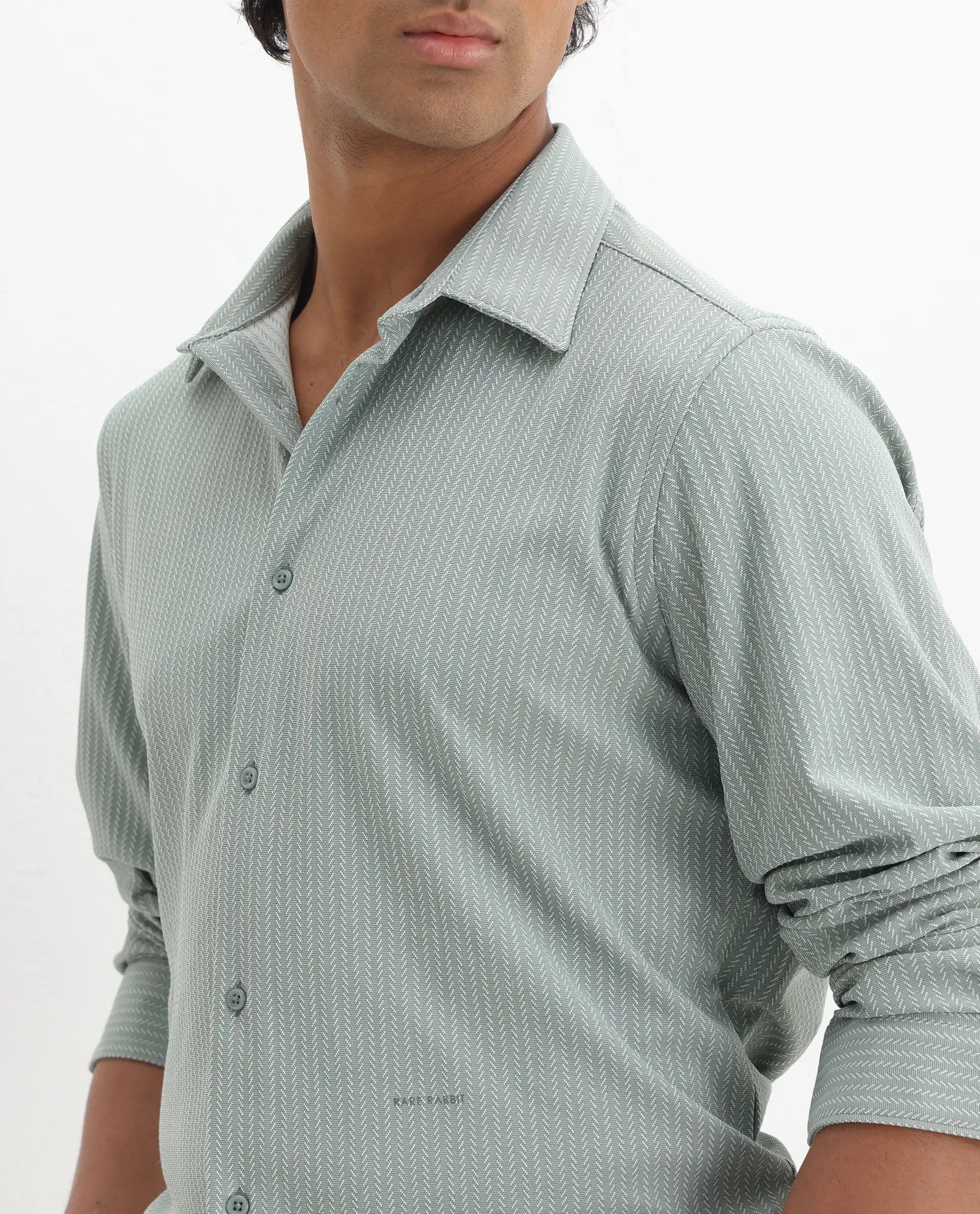 Rare Rabbit Men's Exclo Pastel Green Polyester Jacquard Regular Fit Full Sleeve Collared Shirt