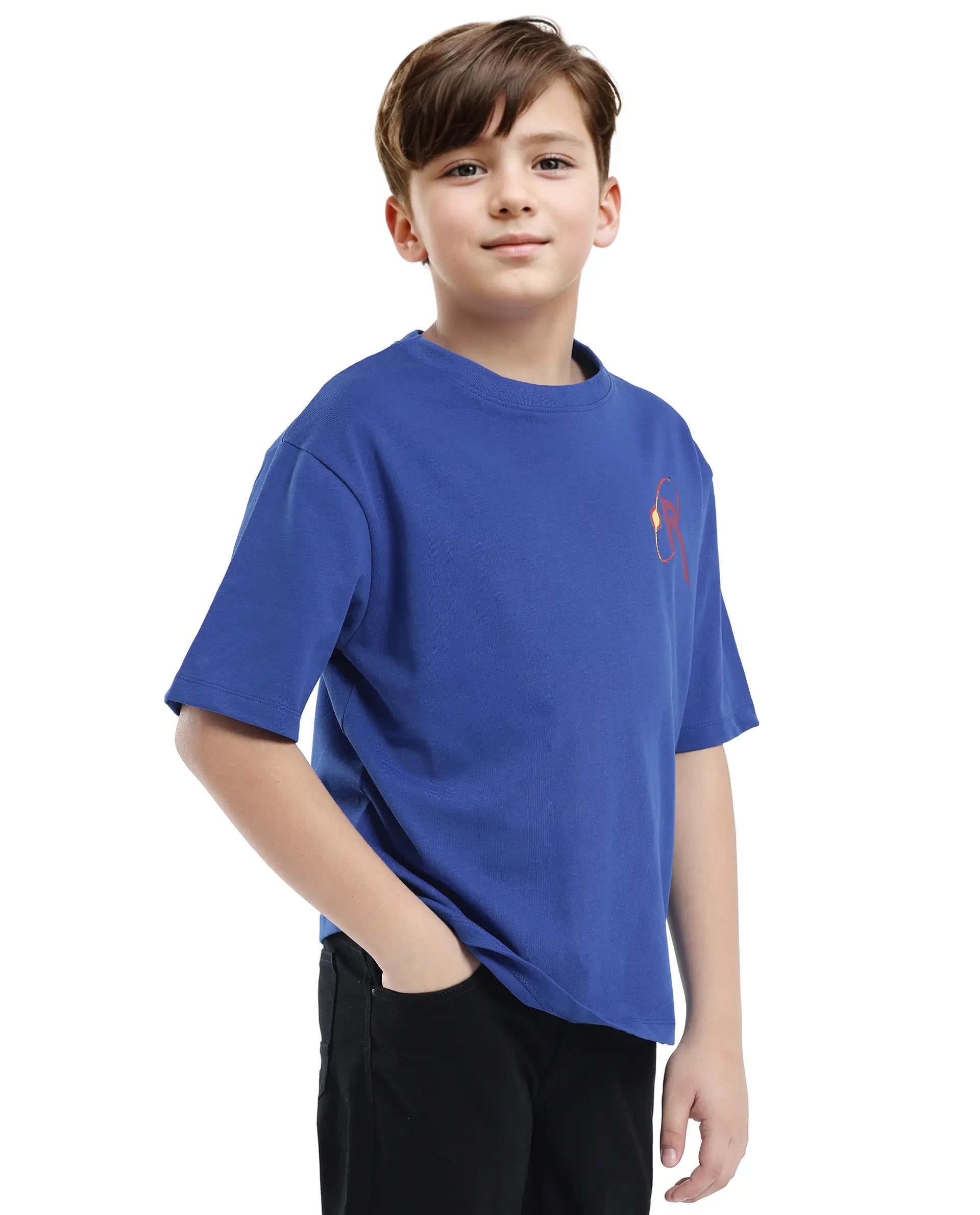 Rare Ones Kids Expo Blue Cotton Short Sleeve Crew Neck Printed Boxy T-Shirt