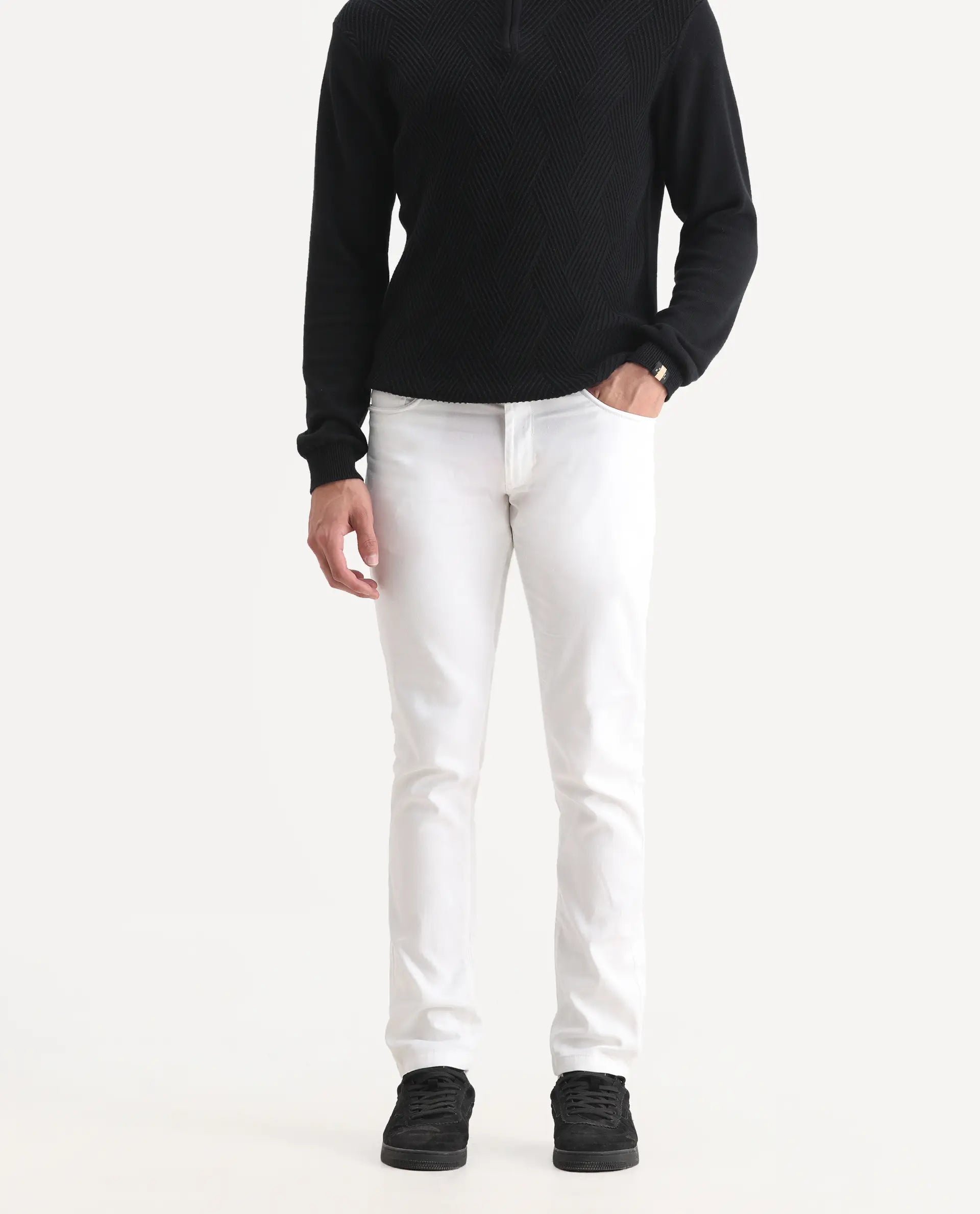 Rare Rabbit Men's Expore White Linen Blend Plain Regular Fit Trouser