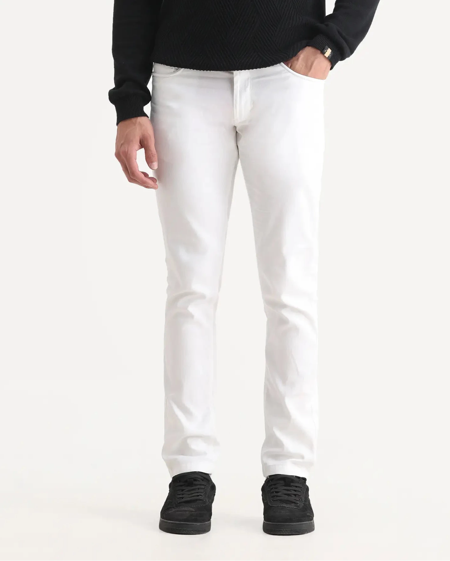 Rare Rabbit Men's Expore White Linen Blend Plain Regular Fit Trouser