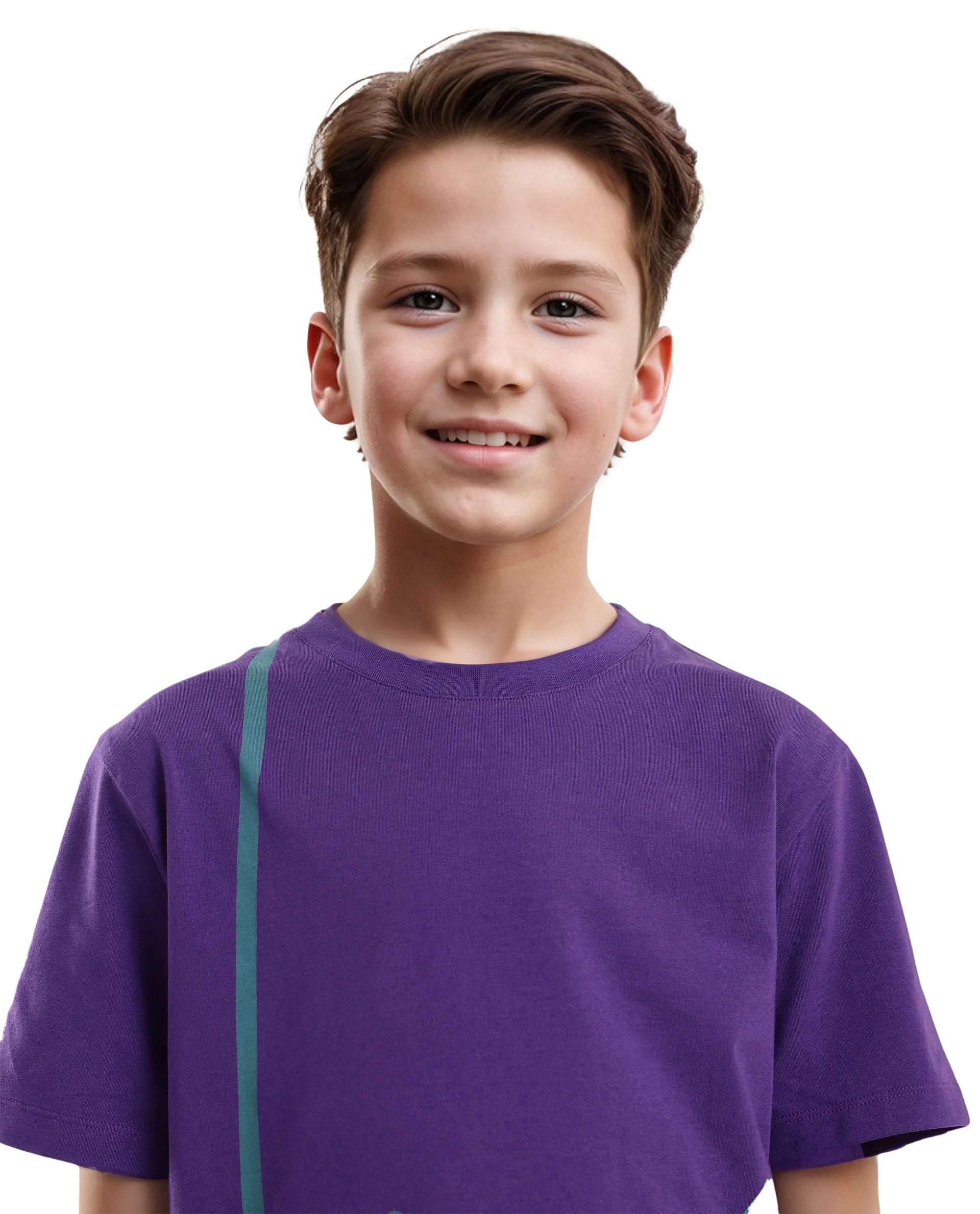 Rare Ones Kids Ezon Dark Purple Cotton Fabric Half Sleeves Crew Neck Graphic Signature Print T-Shirt