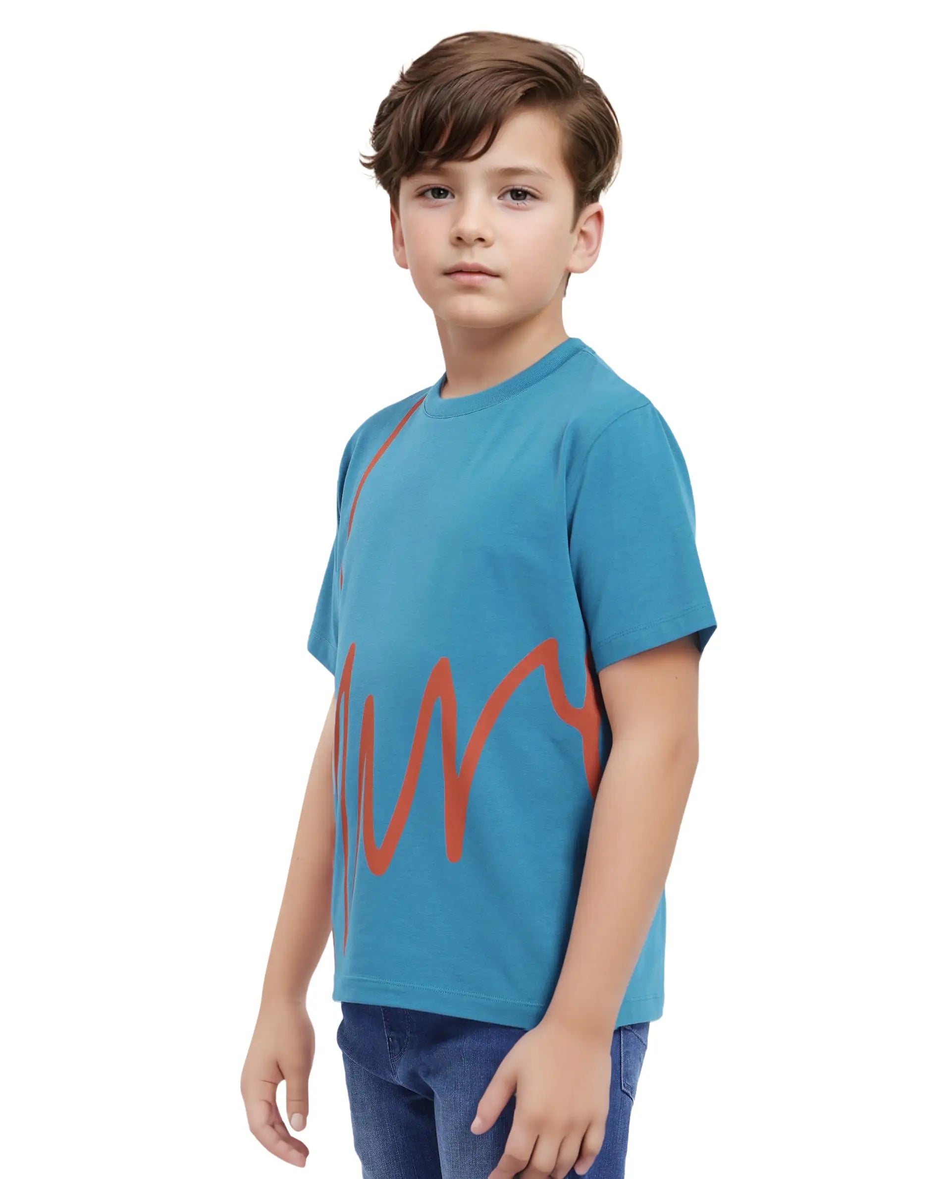 Rare Ones Kids Ezon Turq Cotton Short Sleeve Crew Neck Graphic Signature Print T-Shirt