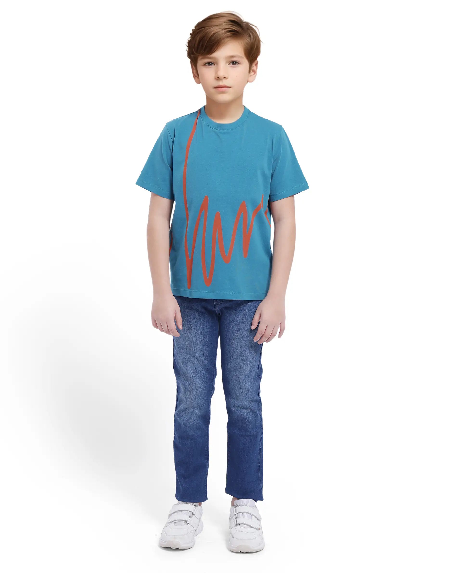 Rare Ones Kids Ezon Turq Cotton Short Sleeve Crew Neck Graphic Signature Print T-Shirt