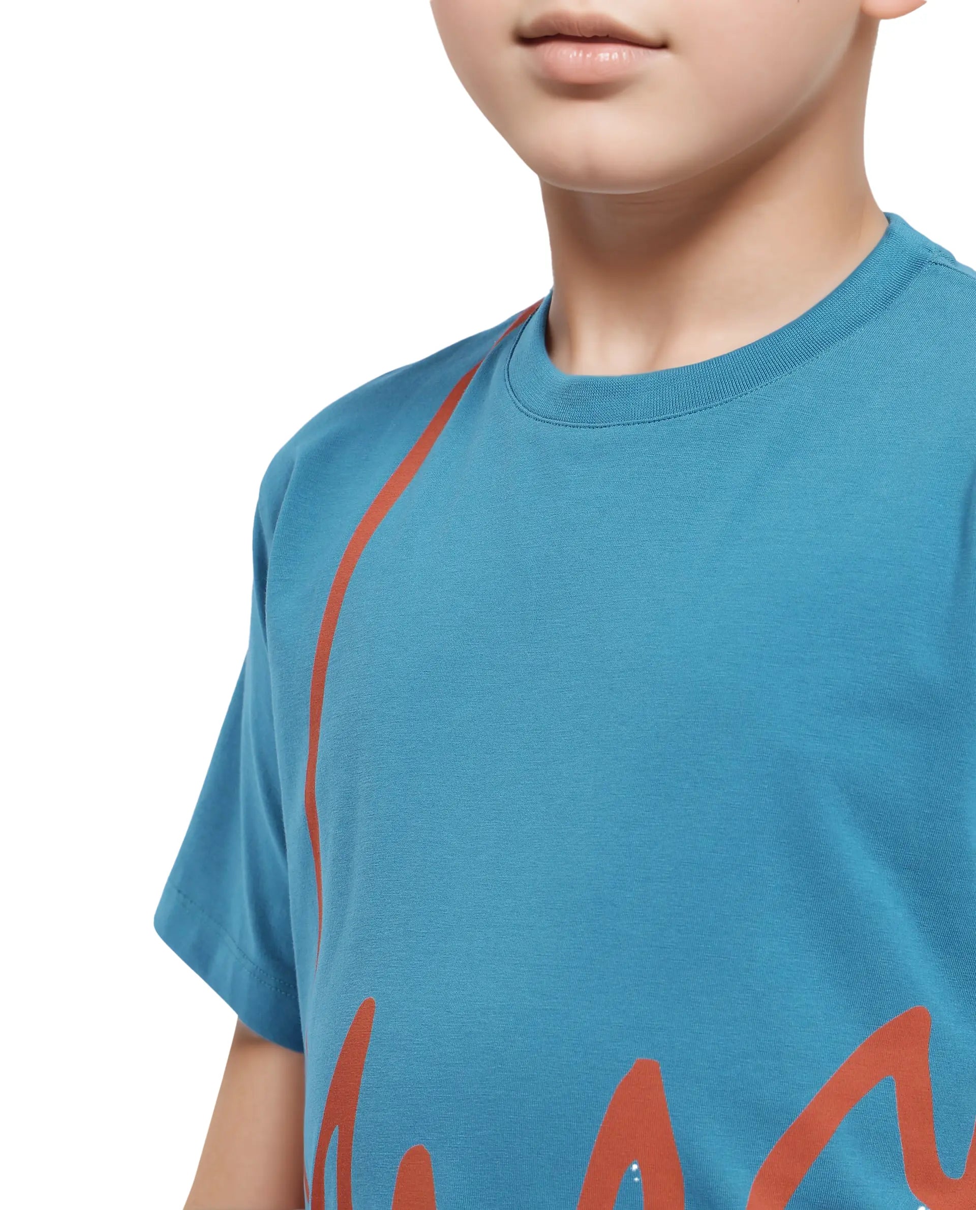 Rare Ones Kids Ezon Turq Cotton Short Sleeve Crew Neck Graphic Signature Print T-Shirt