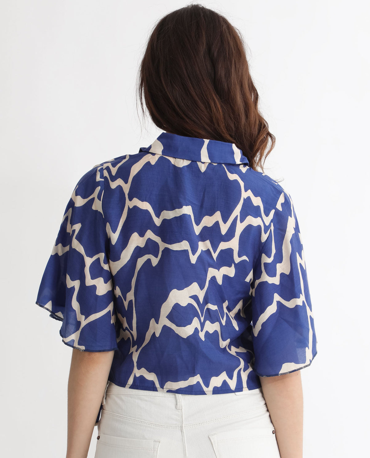 Rareism Womens Ezrai Blue Top Short Sleeve Hip Length Abstract