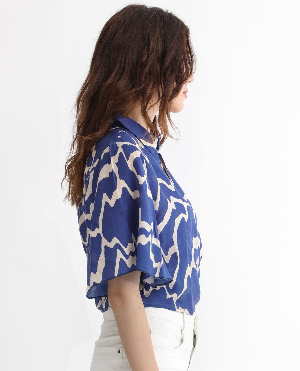 Rareism Womens Ezrai Blue Top Short Sleeve Hip Length Abstract
