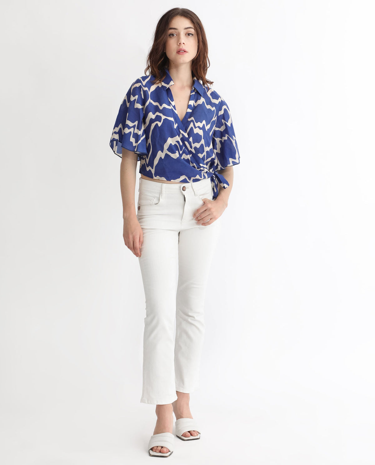 Rareism Womens Ezrai Blue Top Short Sleeve Hip Length Abstract