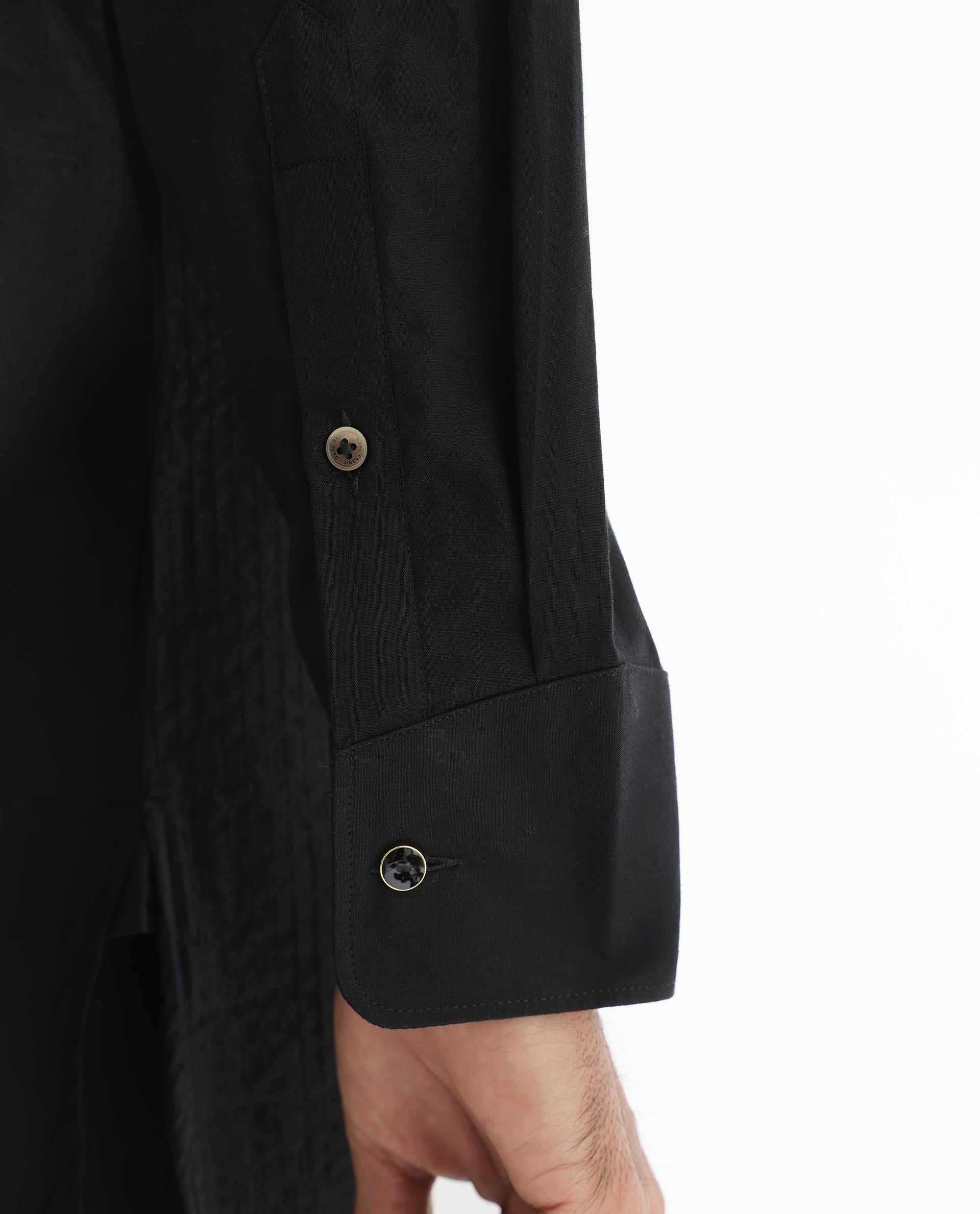 Rare Rabbit Men's Ethnic Black Cotton Fabric Mandarin Collar Full Sleeves Pintuck Kurta