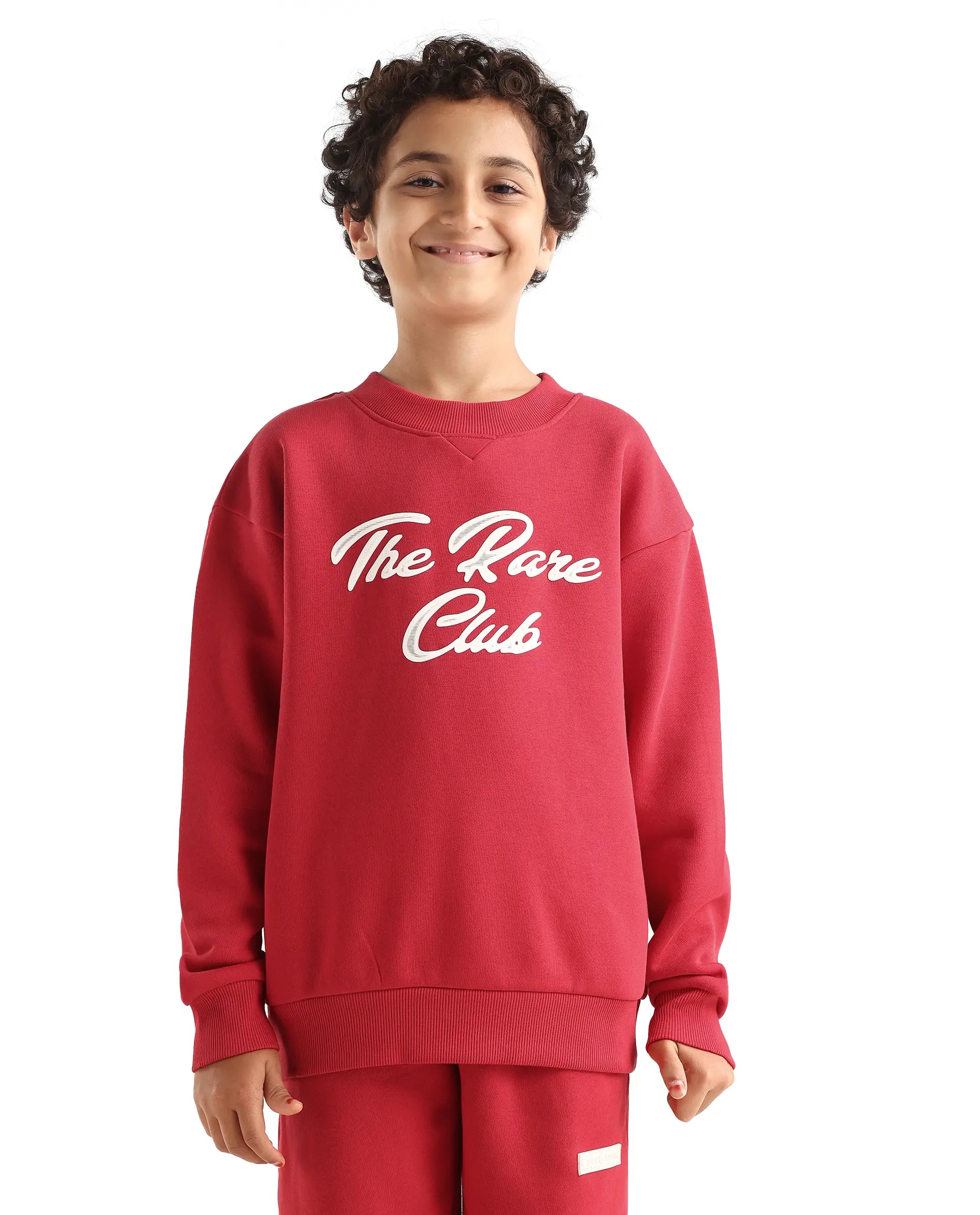 Rare Ones Kids Fabio Dark Red Cotton Blend Pull-On Closure Graphic Print Full Sleeves Boxy Sweatshirt