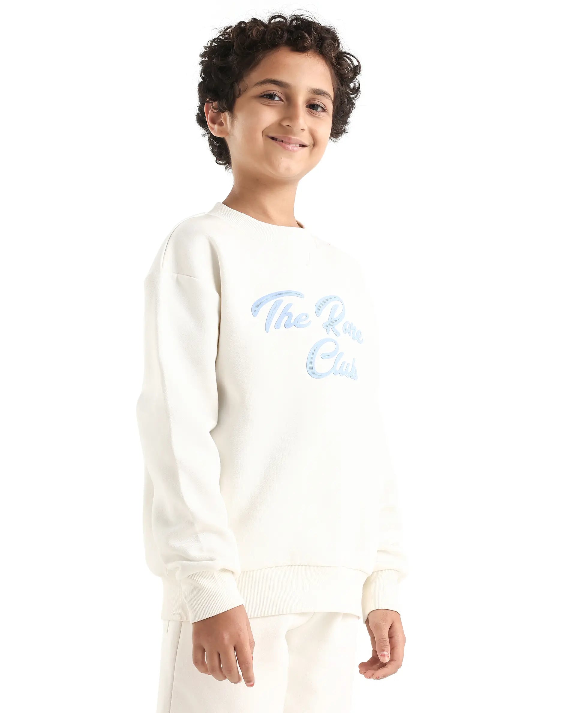 Rare Ones Kids Fabio Off White Cotton Blend Pull-On Closure Graphic Print Full Sleeves Boxy Sweatshirt