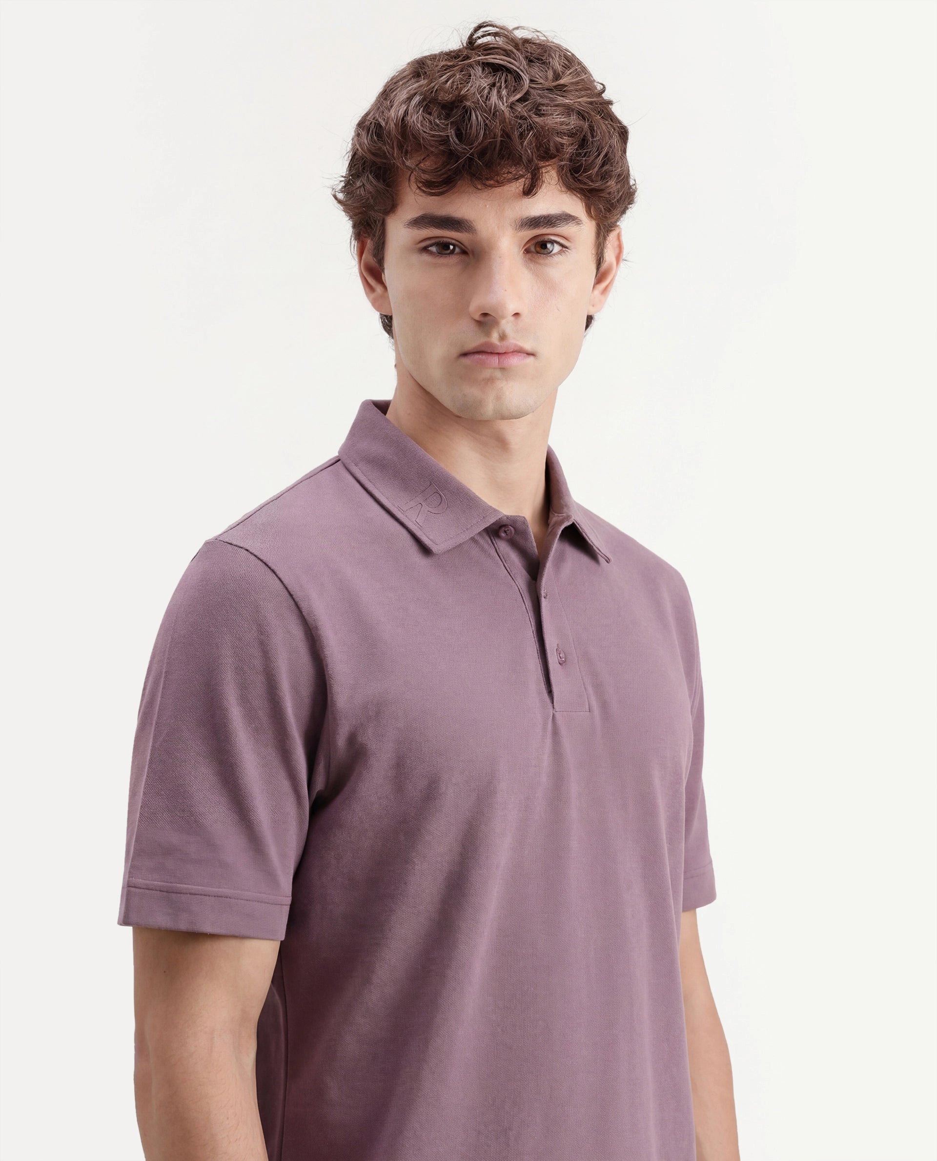 Rare Rabbit Men's Fabios Dusky Purple Cotton Regular Fit Half Sleeves Plain Polo