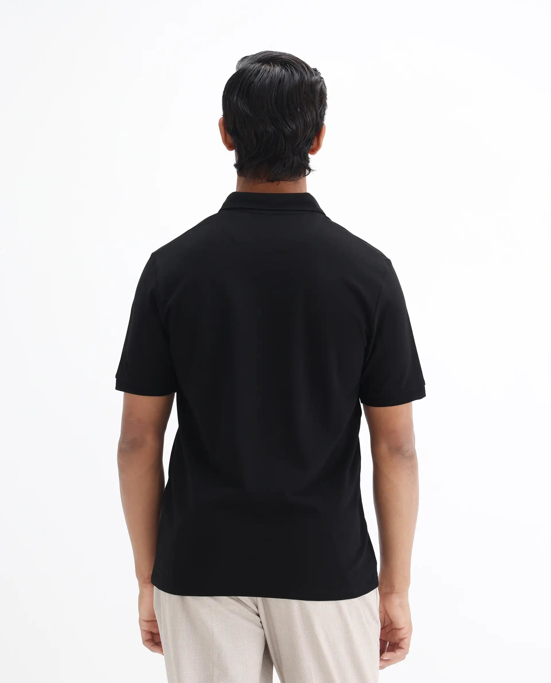 Rare Rabbit Men's Face Black Cotton Embroidered Regular Fit Half Sleeve Polo