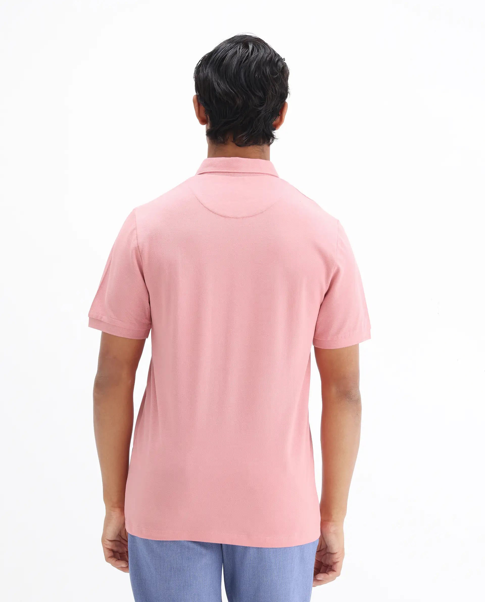 Rare Rabbit Men's Face Light Pink Cotton Embroidered Regular Fit Half Sleeve Polo
